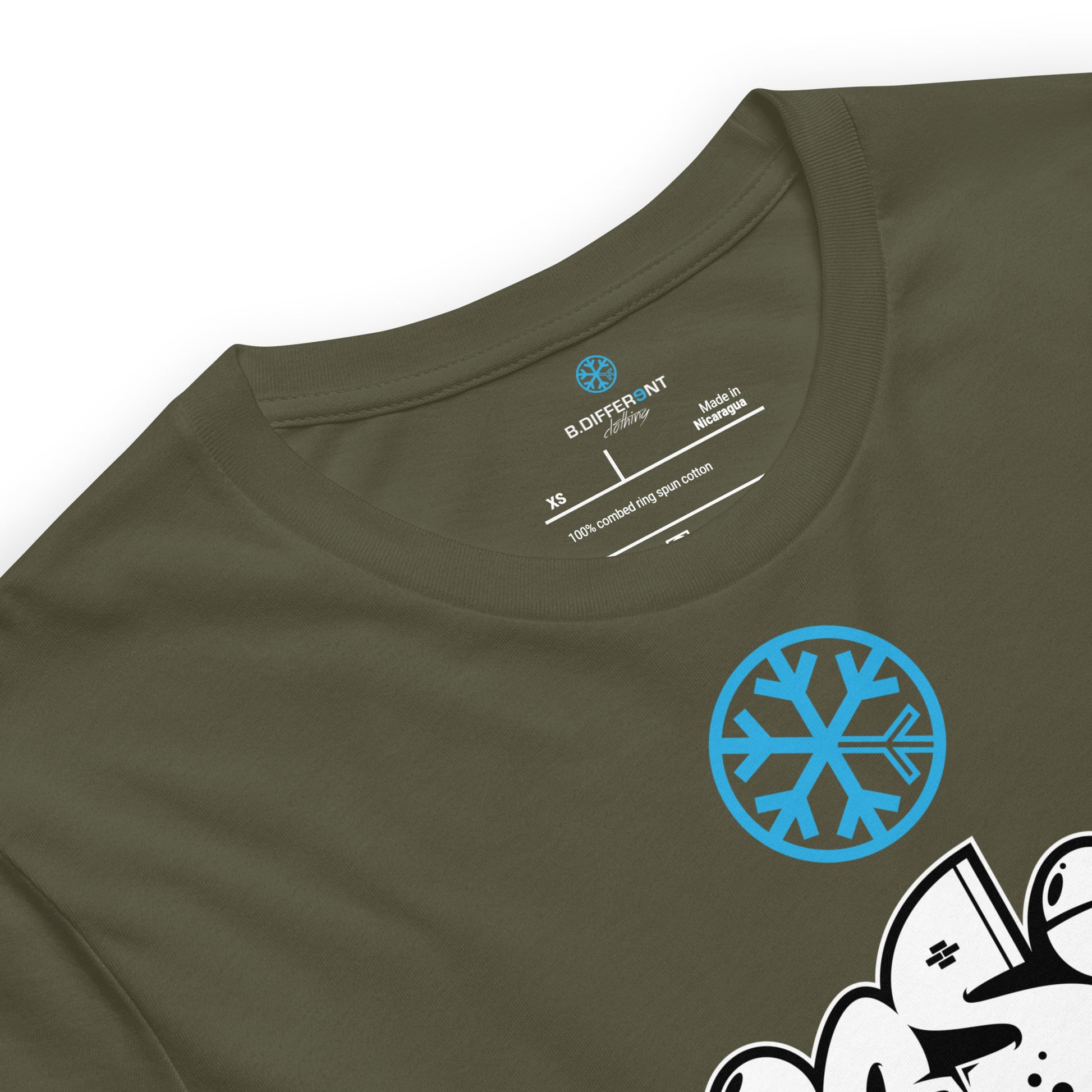 Green-Mission Graffiti Piece Tee from B.Different Clothing, collar, graffiti-inspired streetwear t-shirt