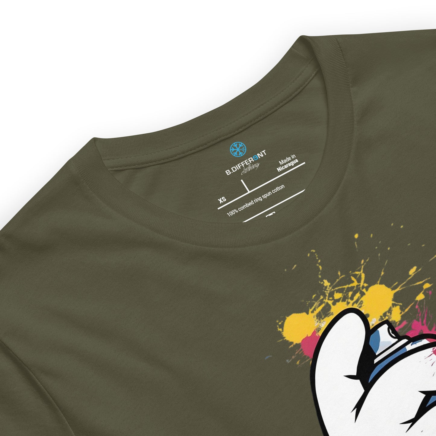 Green-Hand Spray Can Graffiti Tee from B.Different Clothing, collar, graffiti-inspired streetwear t-shirt