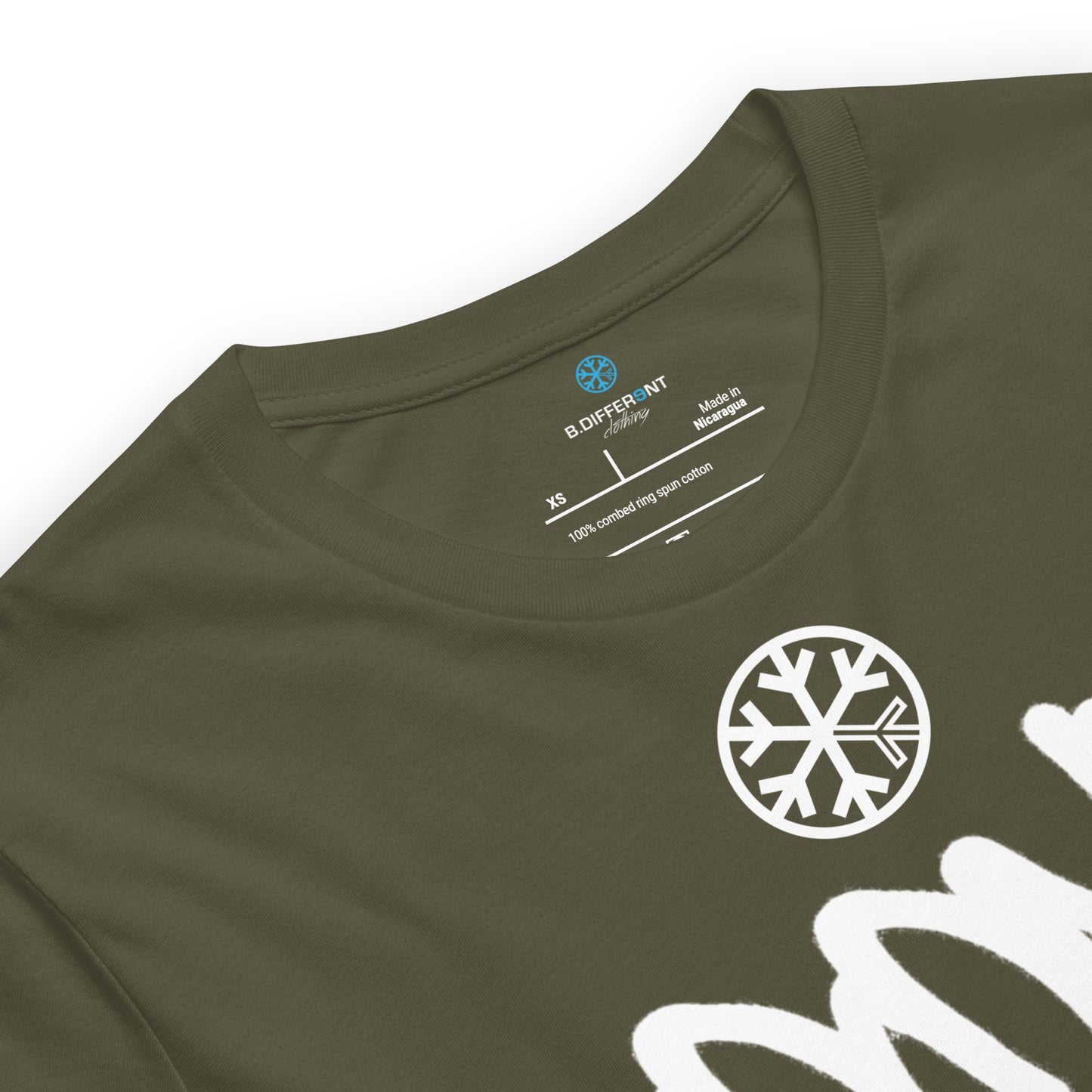 Green-Loony Graffiti Tag Tee from B.Different Clothing, collar, graffiti-inspired streetwear t-shirt