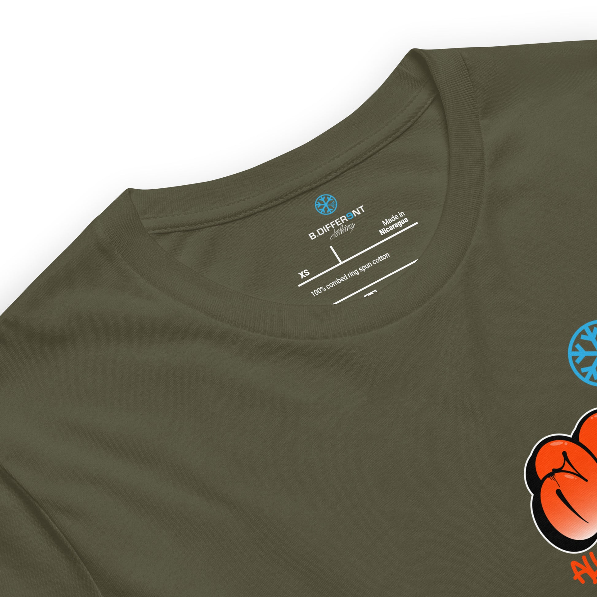 Green-ACAB Girl Graffiti Tee from B.Different Clothing, collar, graffiti-inspired streetwear