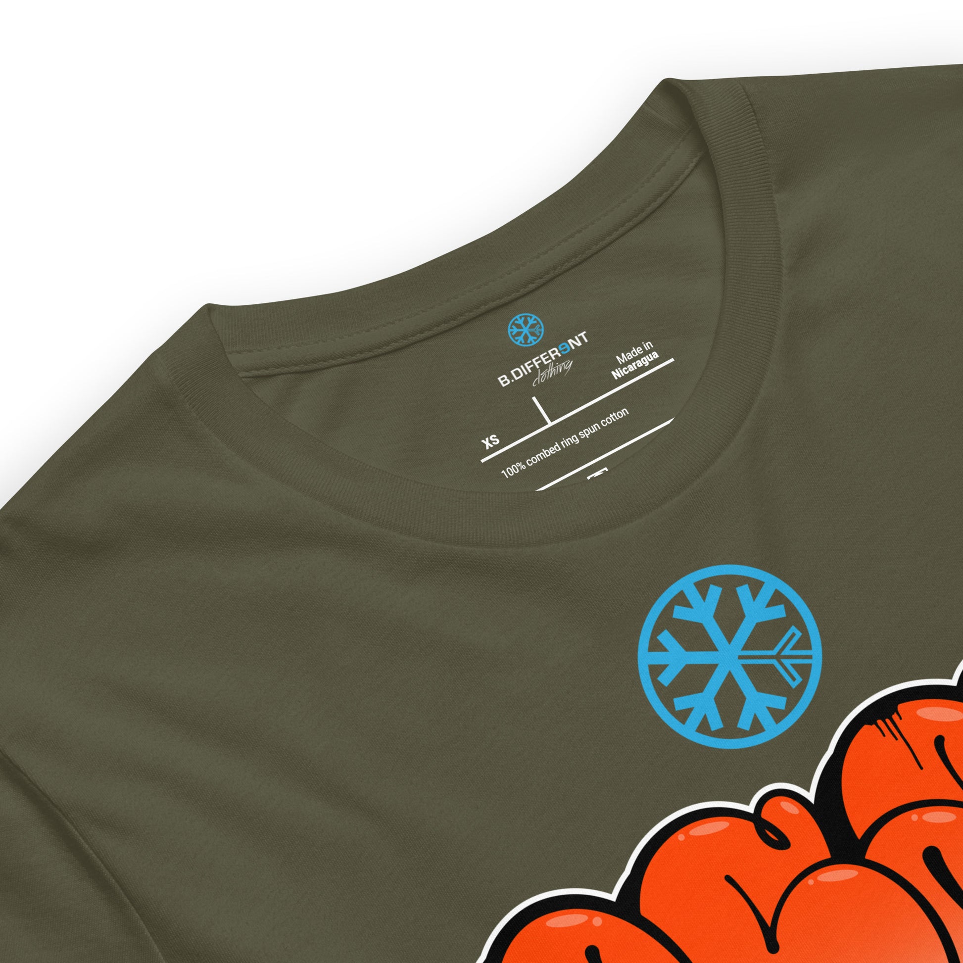 Green-ACAB Graffiti Throw-up Tee from B.Different Clothing, collar, graffiti-inspired streetwear t-shirt