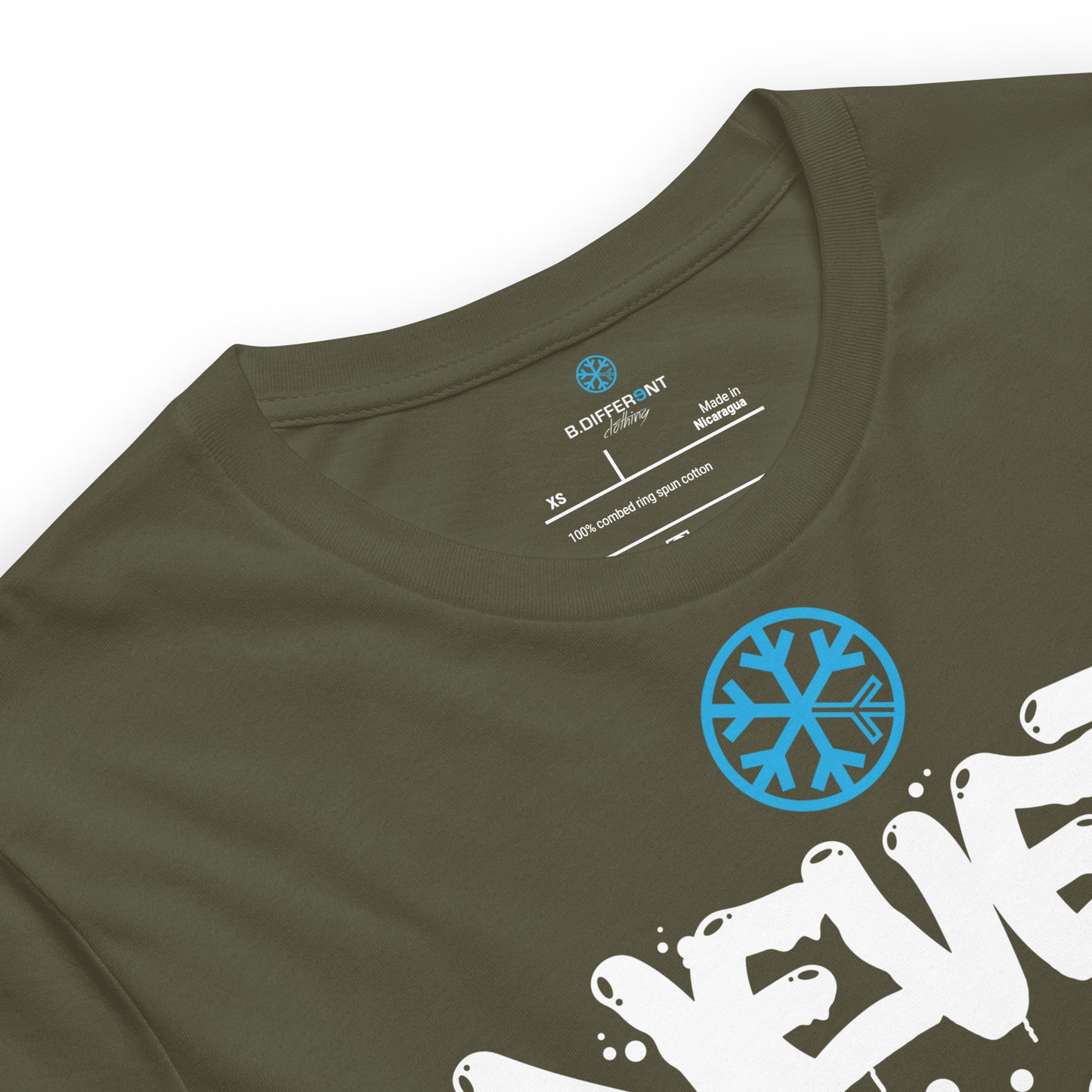 Green-Never Stop Graffiti Piece Tee from B.Different Clothing, collar, graffiti-inspired streetwear t-shirt