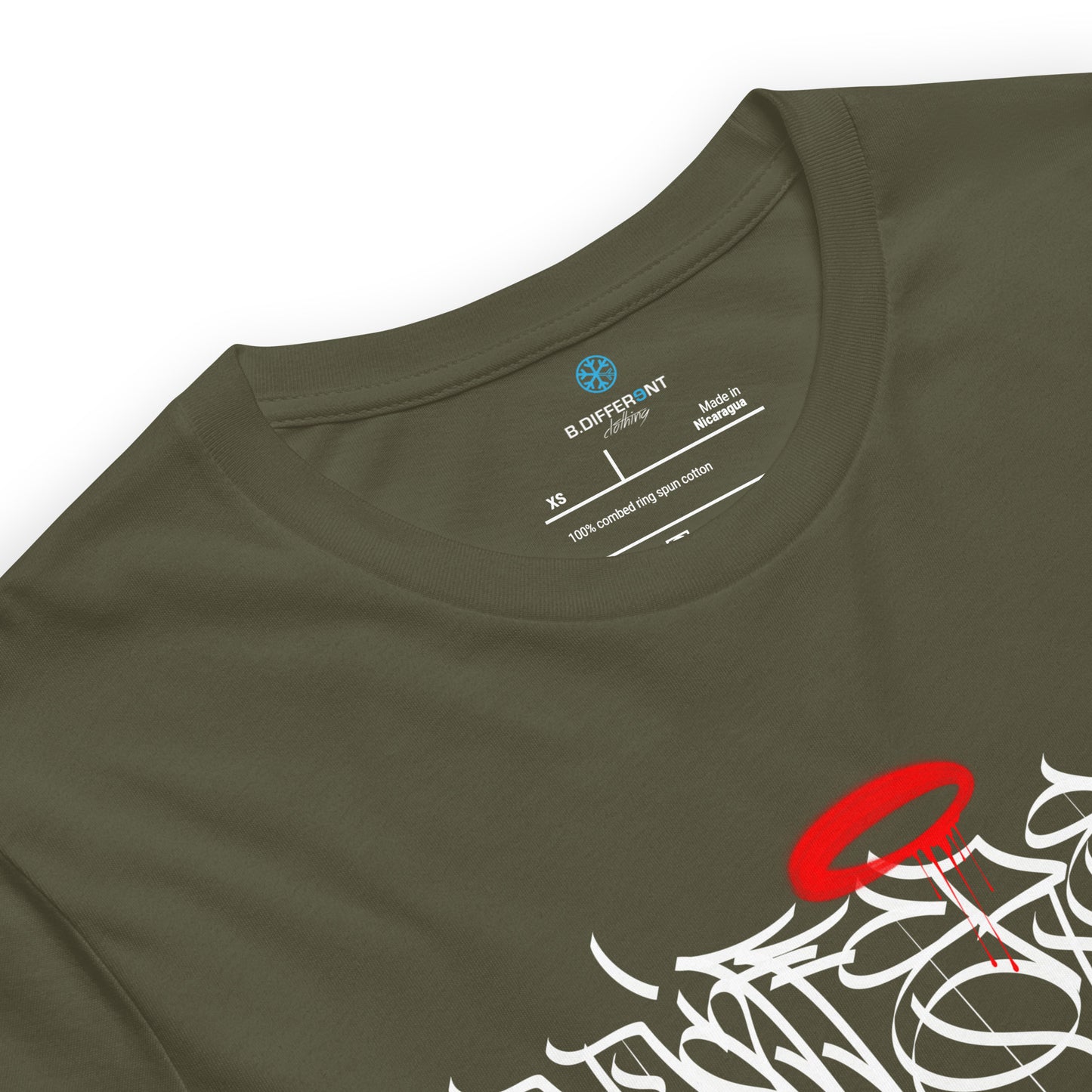 Green-Caos One Collab Graffiti Tee from B.Different Clothing, collar, graffiti-inspired streetwear t-shirt