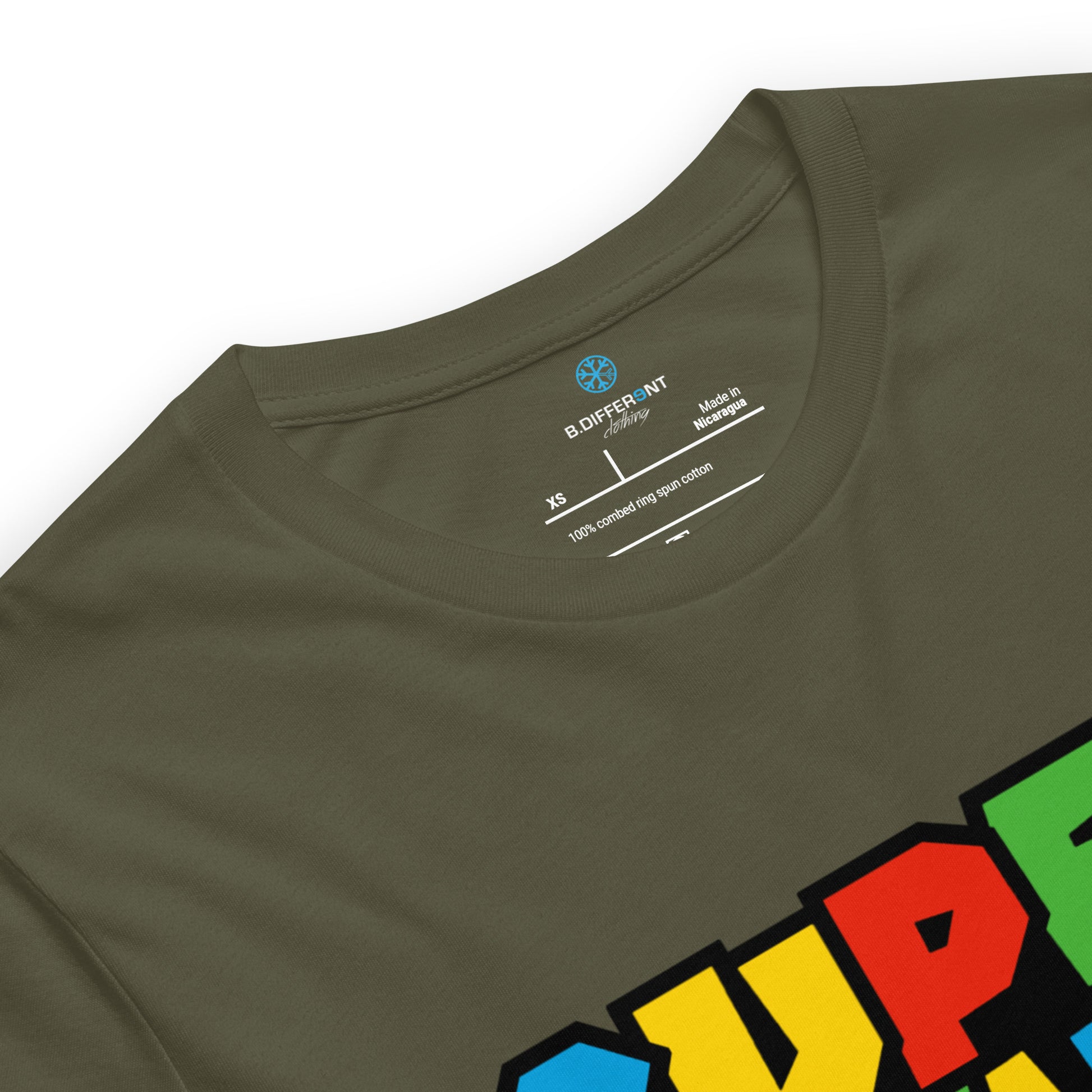 Green-Super Weird Tee from B.Different Clothing, collar, graffiti-inspired streetwear t-shirt