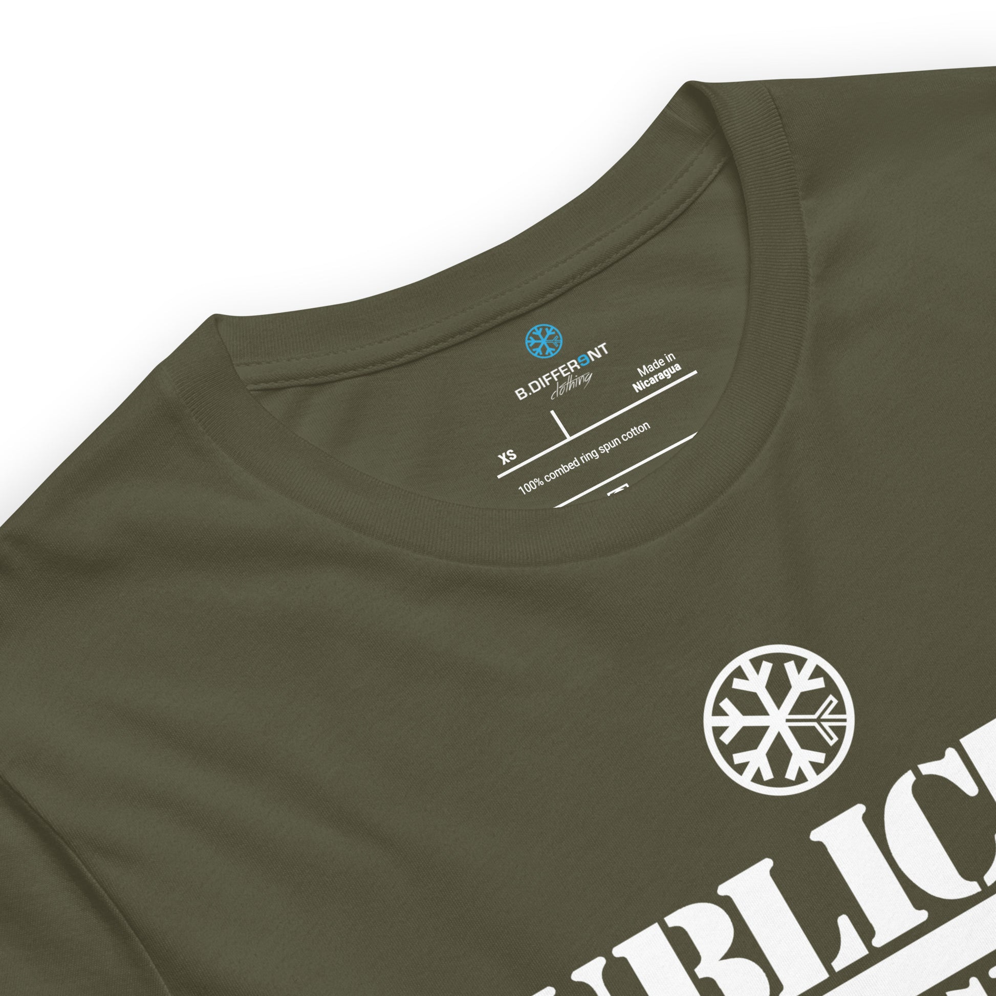 Green-Public Menace Graffiti Tee from B.Different Clothing, collar, graffiti-inspired streetwear t-shirt