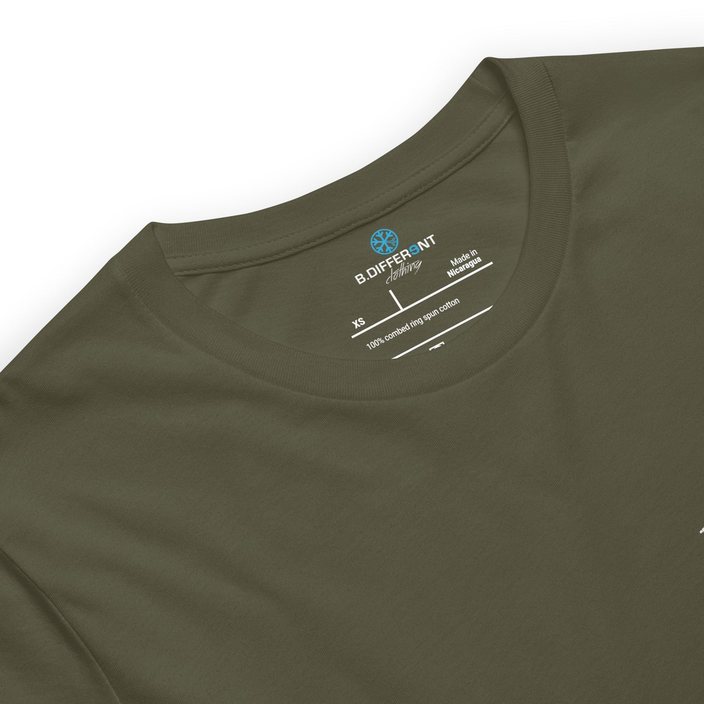 Army Green-Outcast Graffiti Tag Tee from B.Different Clothing, collar, graffiti-inspired streetwear t-shirt