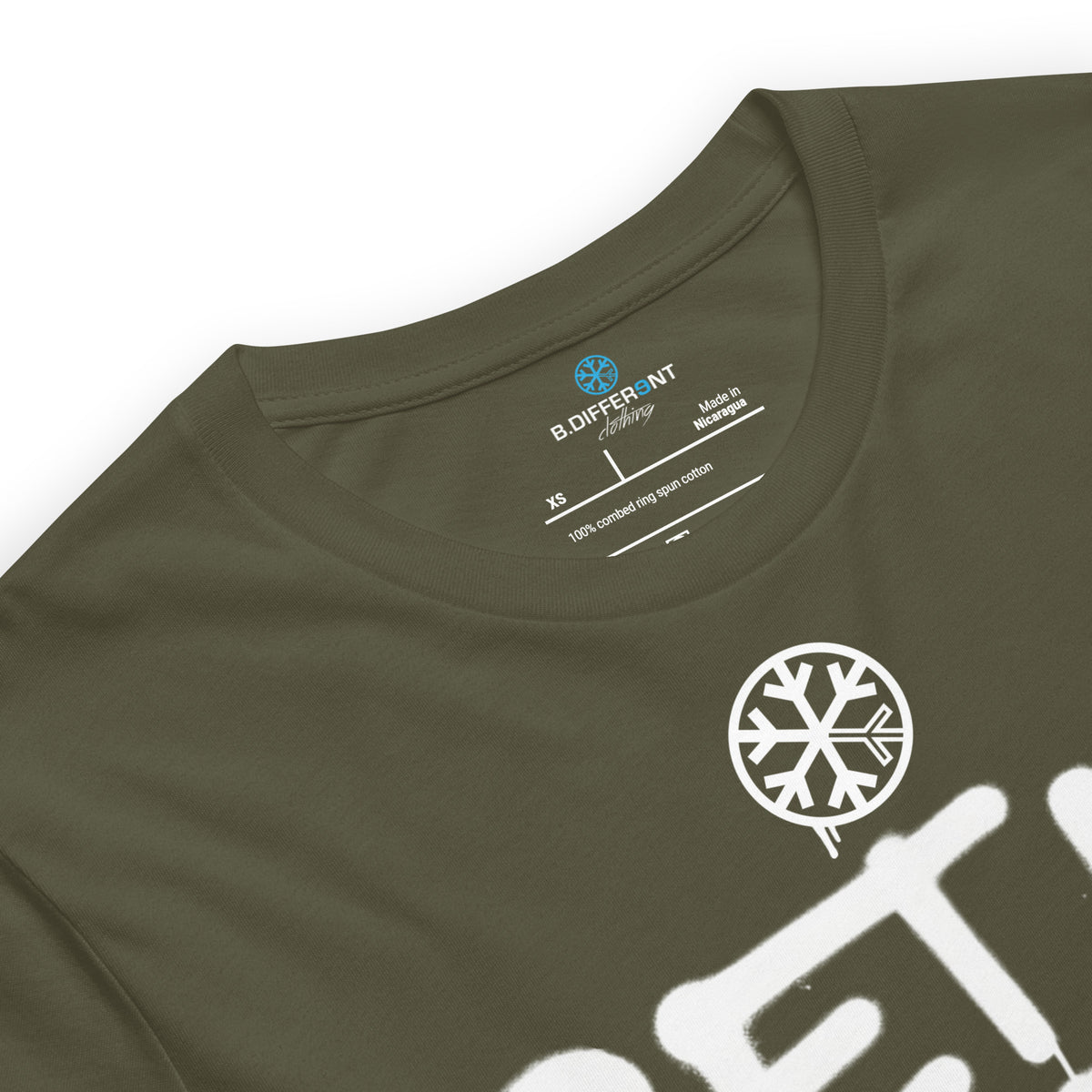 Green-Get Up or Die Graffiti Tag Tee from B.Different Clothing, collar, graffiti-inspired streetwear t-shirt