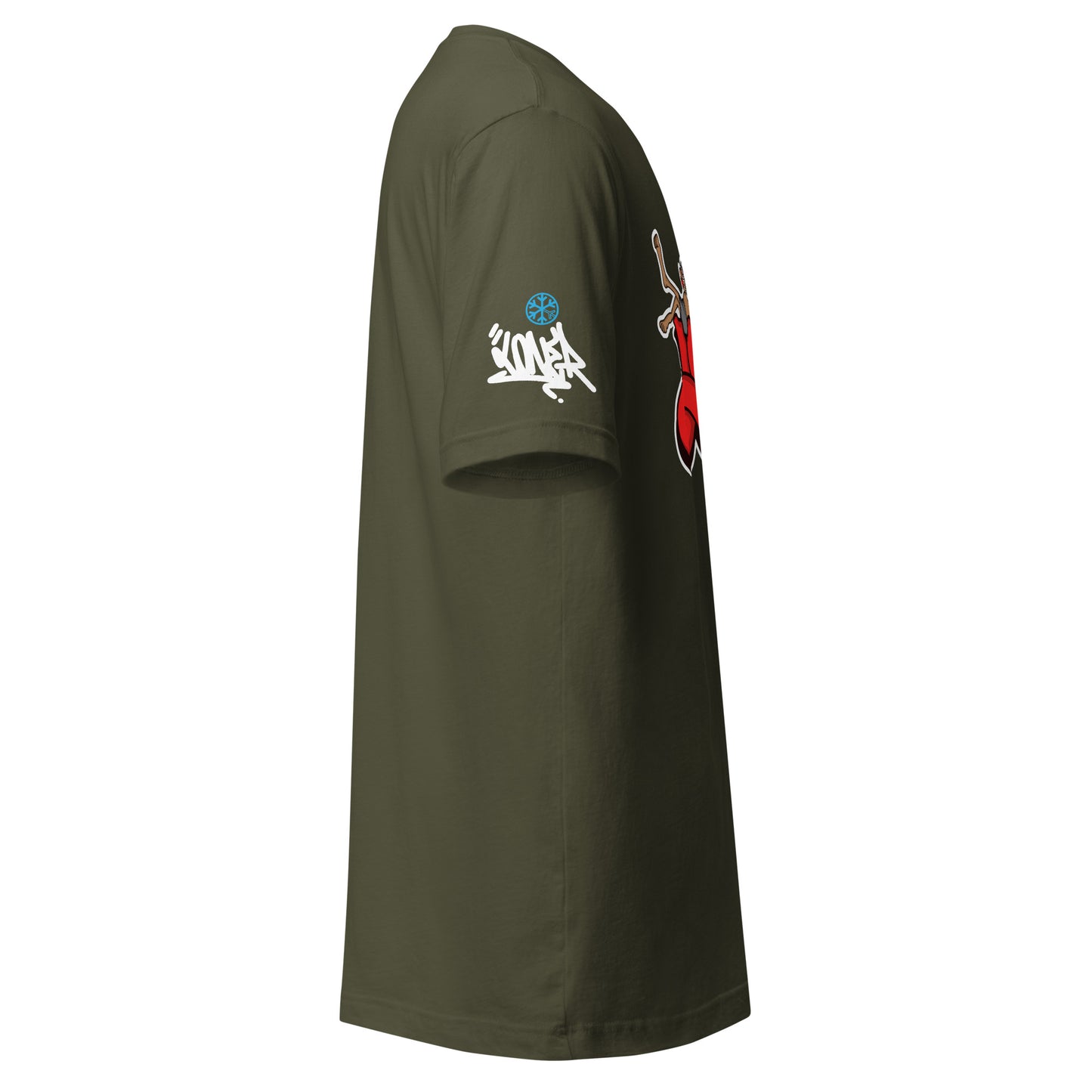 Green-Loner Graffiti Piece Tee from B.Different Clothing, side view, graffiti-inspired streetwear t-shirt