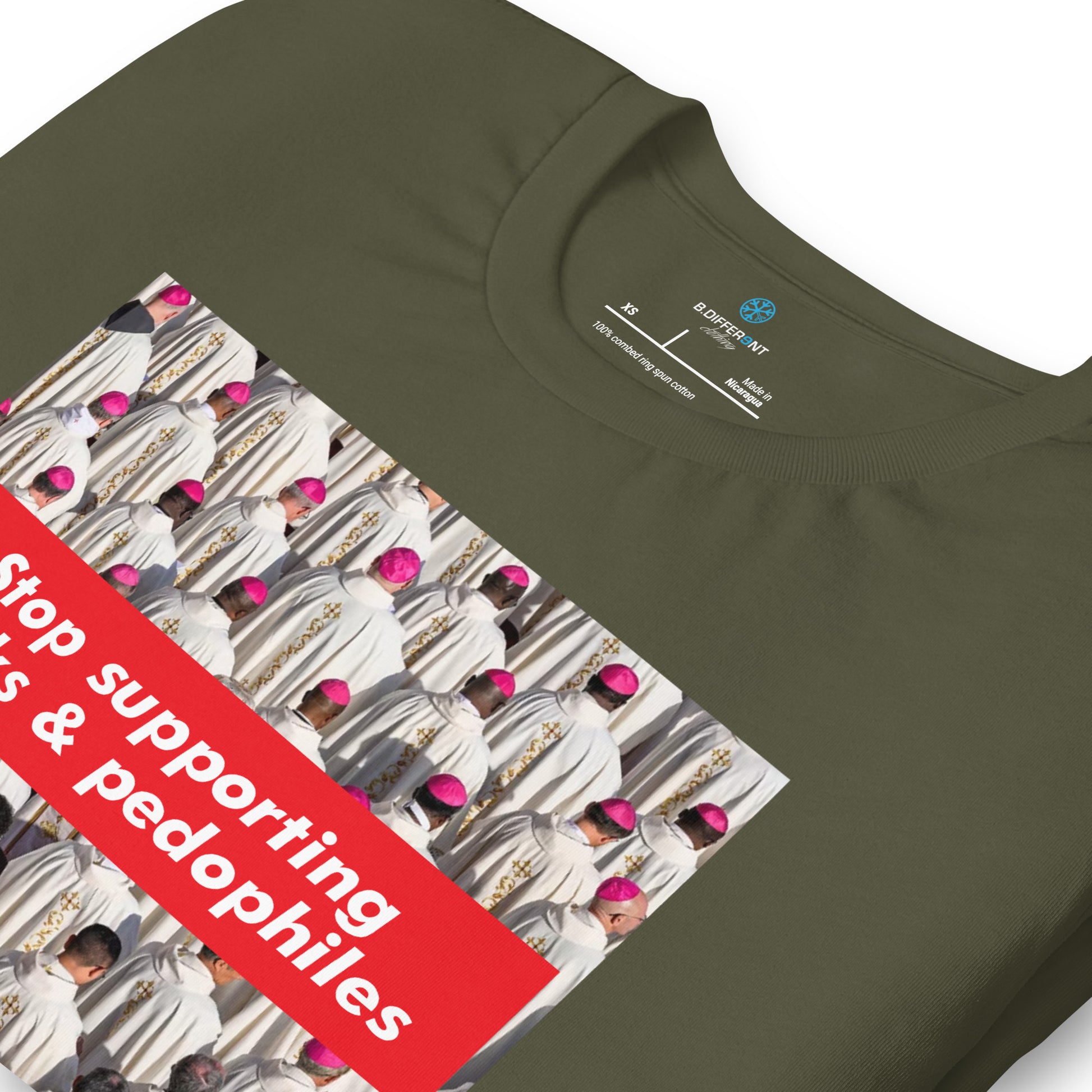 Green-Vatican Crooks Tee from B.Different Clothing, detail, graffiti-inspired streetwear t-shirt