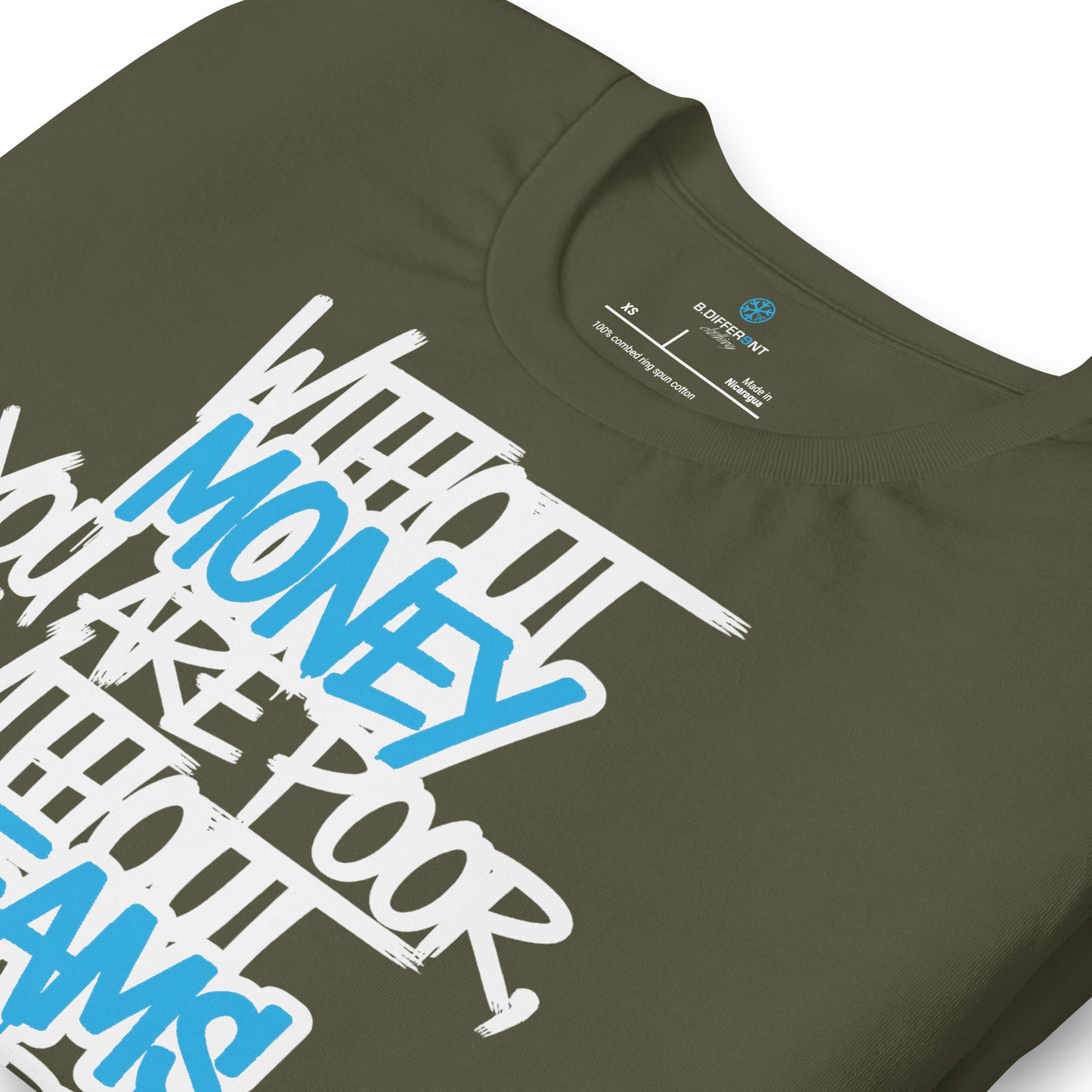 Green-Without Dreams You Are Nothing Graffiti Tee from B.Different Clothing, detail, graffiti-inspired streetwear t-shirt