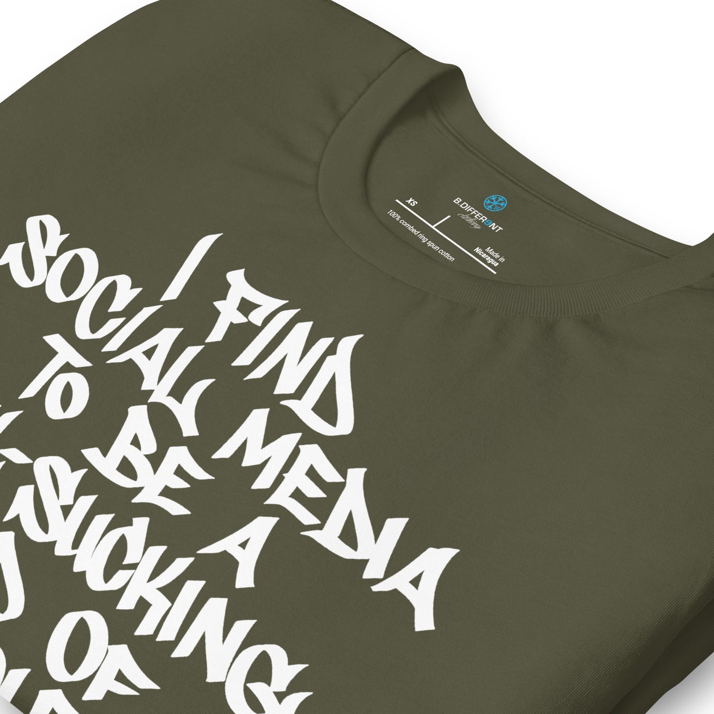 Green-Social Media Graffiti Tag Tee from B.Different Clothing, detail, graffiti-inspired streetwear t-shirt