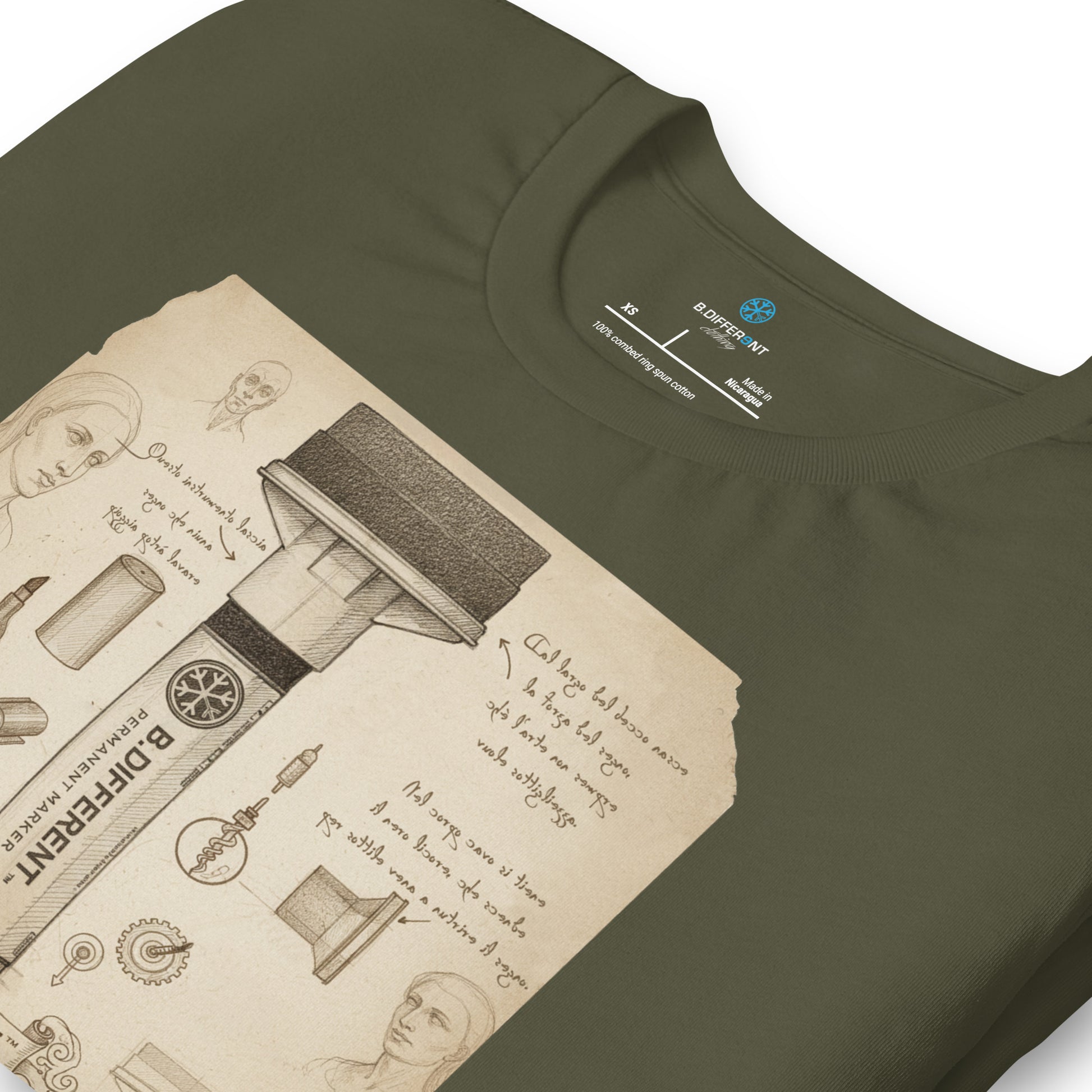 Green-Marker Sketch Graffiti Tee from B.Different Clothing, detail, graffiti-inspired streetwear t-shirt