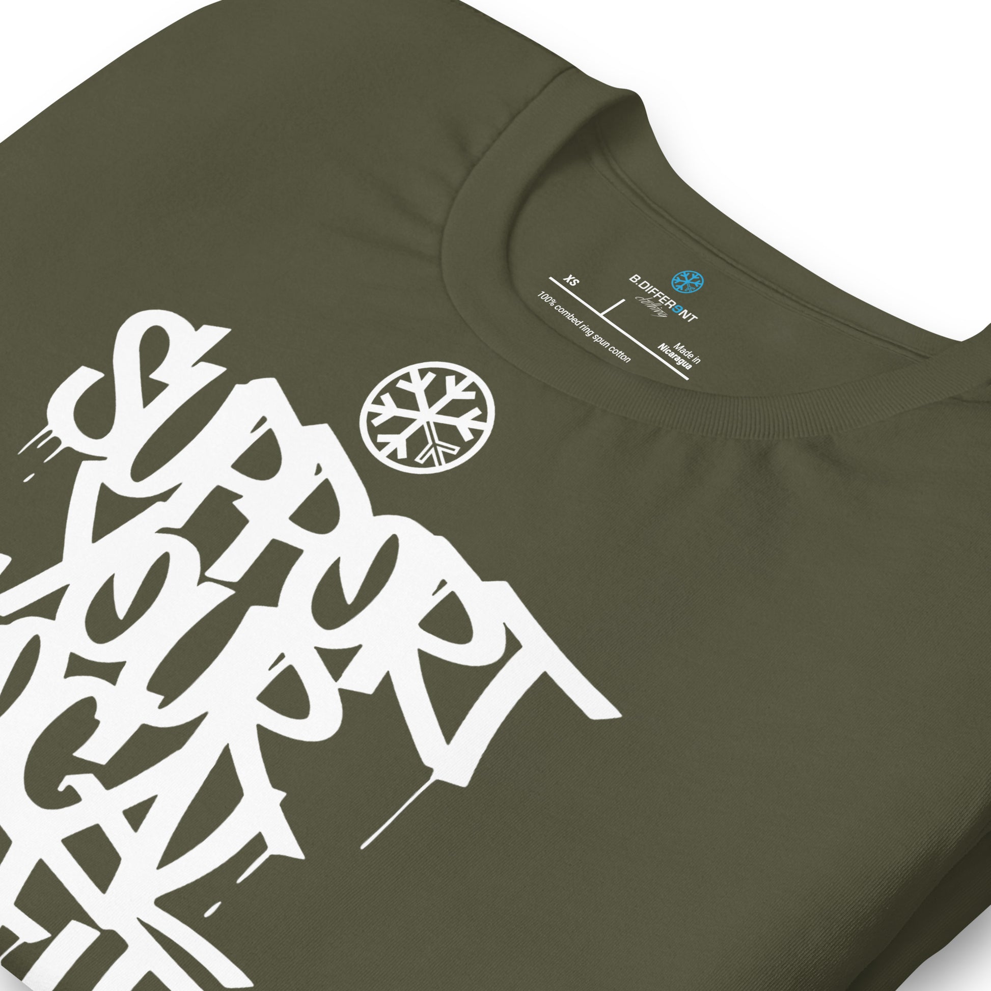 Green-Support Your Local Graffiti Artists Tee from B.Different Clothing, detail, graffiti-inspired streetwear t-shirt