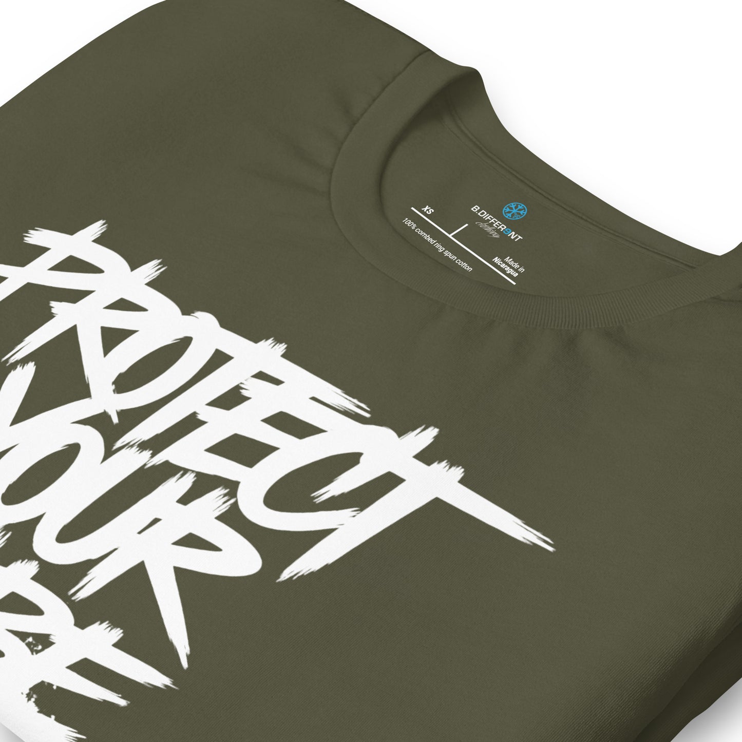 Green-Protect Your Vibe Graffiti Tag Tee from B.Different Clothing, detail, graffiti-inspired streetwear t-shirt