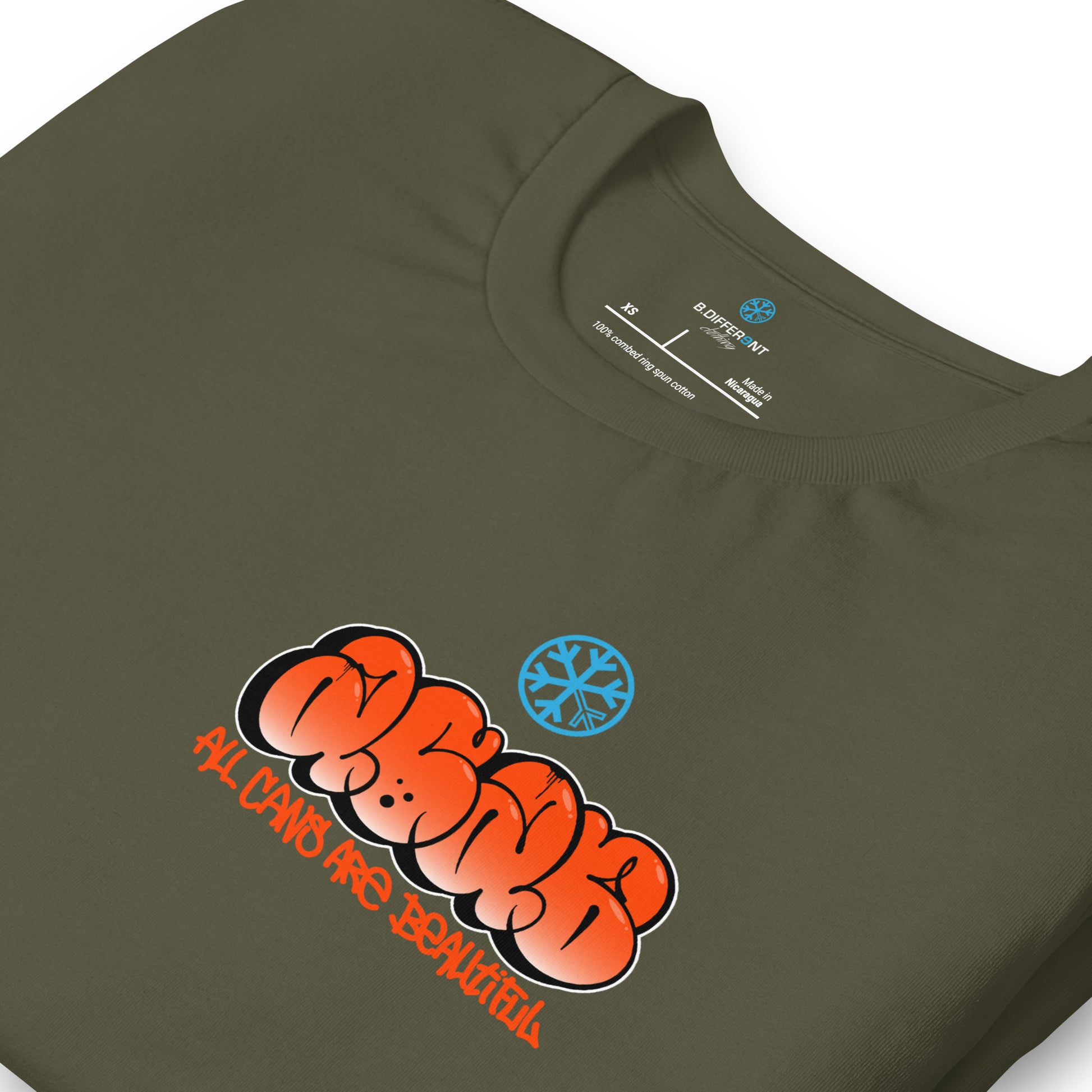 Green-ACAB Girl Graffiti Tee from B.Different Clothing, detail, graffiti-inspired streetwear