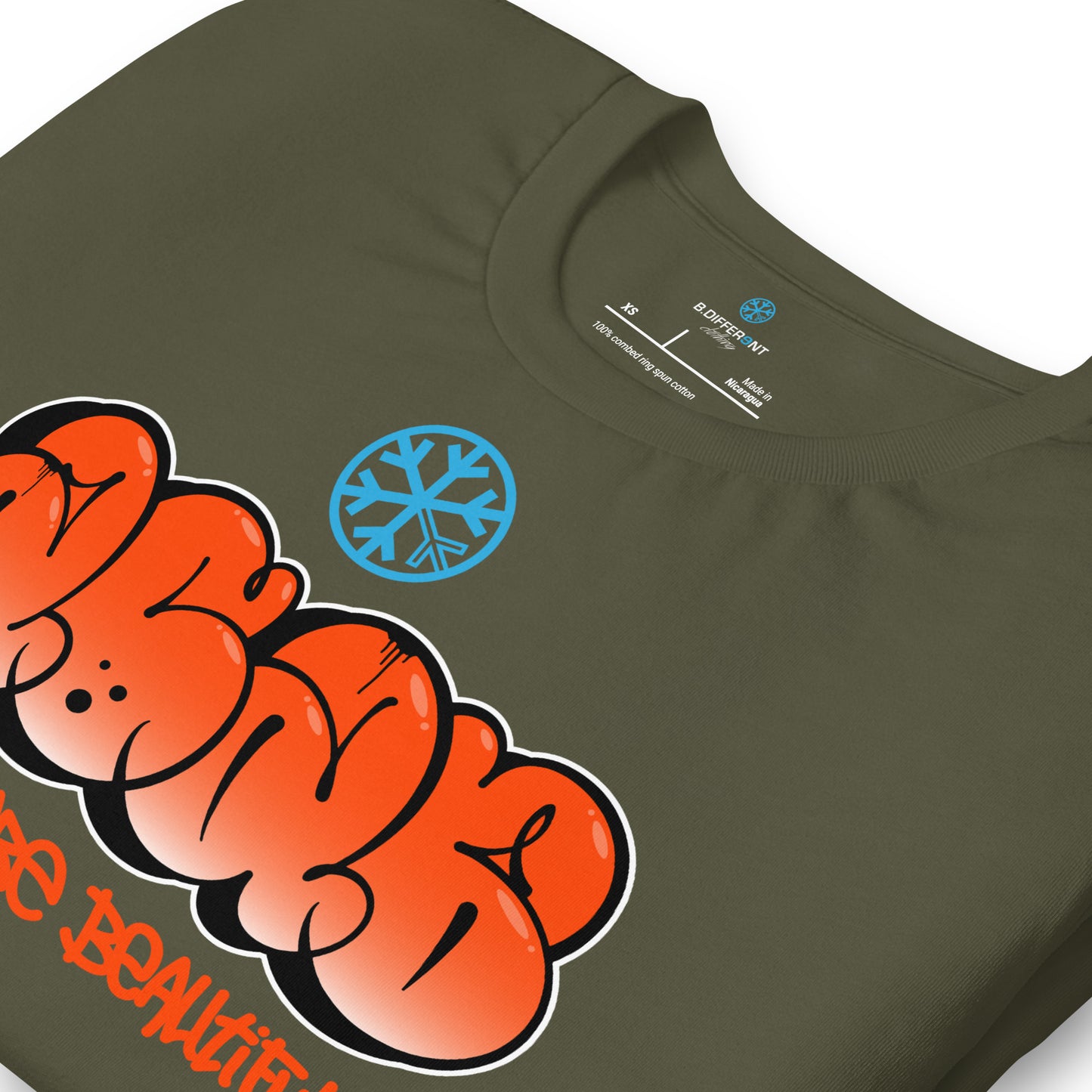 Green-ACAB Graffiti Throw-up Tee from B.Different Clothing, detail, graffiti-inspired streetwear t-shirt