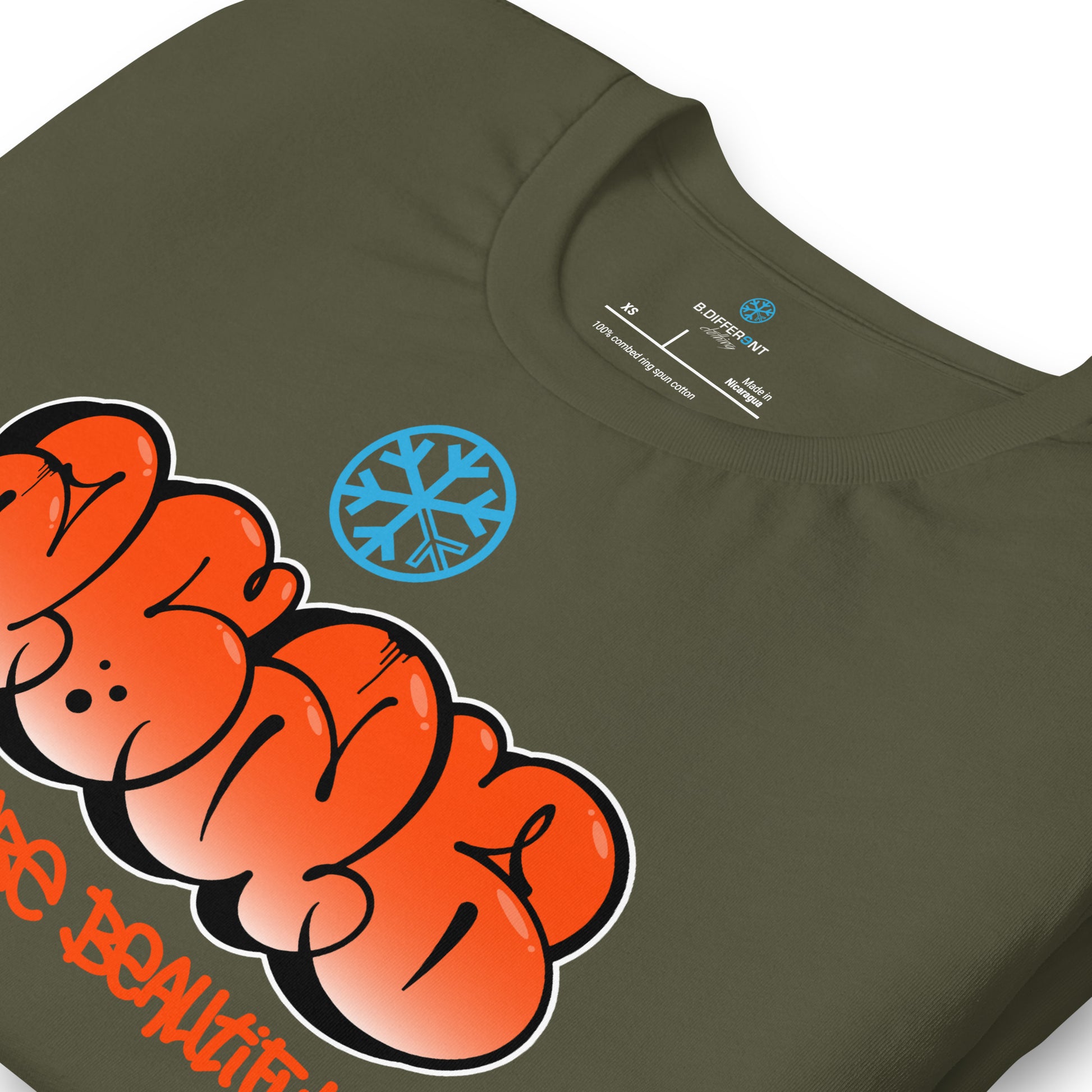 Green-ACAB Graffiti Throw-up Tee from B.Different Clothing, detail, graffiti-inspired streetwear t-shirt