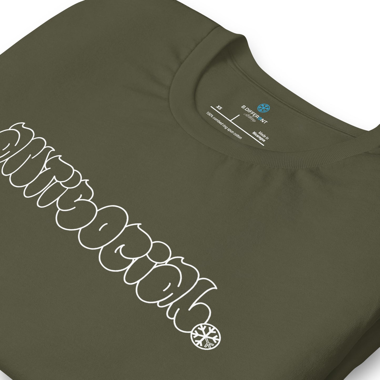 Green-Antisocial Graffiti Hollow Tee from B.Different Clothing, detail, graffiti-inspired streetwear t-shirt