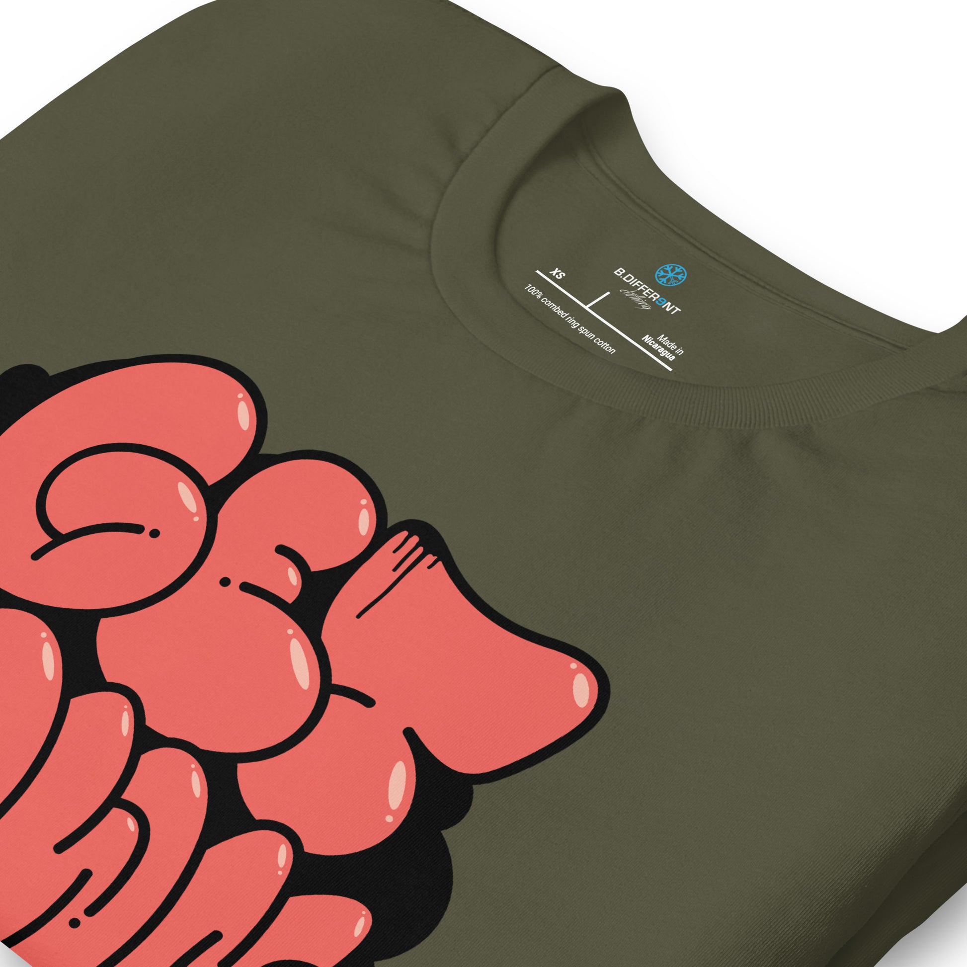 Green-Get Down Graffiti Throw-up Tee from B.Different Clothing, detail, graffiti-inspired streetwear t-shirt