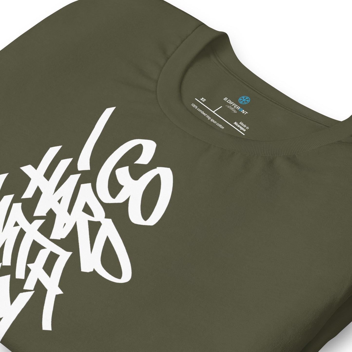 Green-I Go Hard With My Paint Graffiti Tee from B.Different Clothing, detail, graffiti-inspired streetwear t-shirt