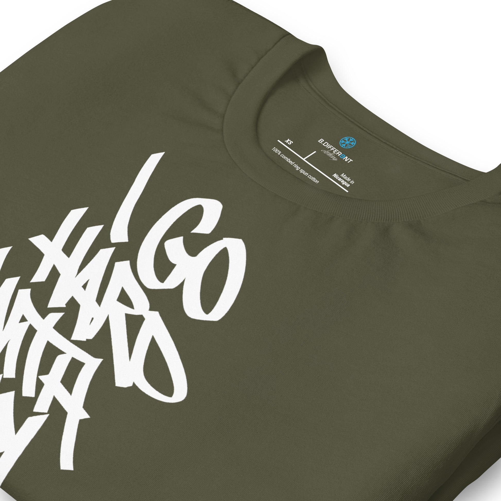Green-I Go Hard With My Paint Graffiti Tee from B.Different Clothing, detail, graffiti-inspired streetwear t-shirt