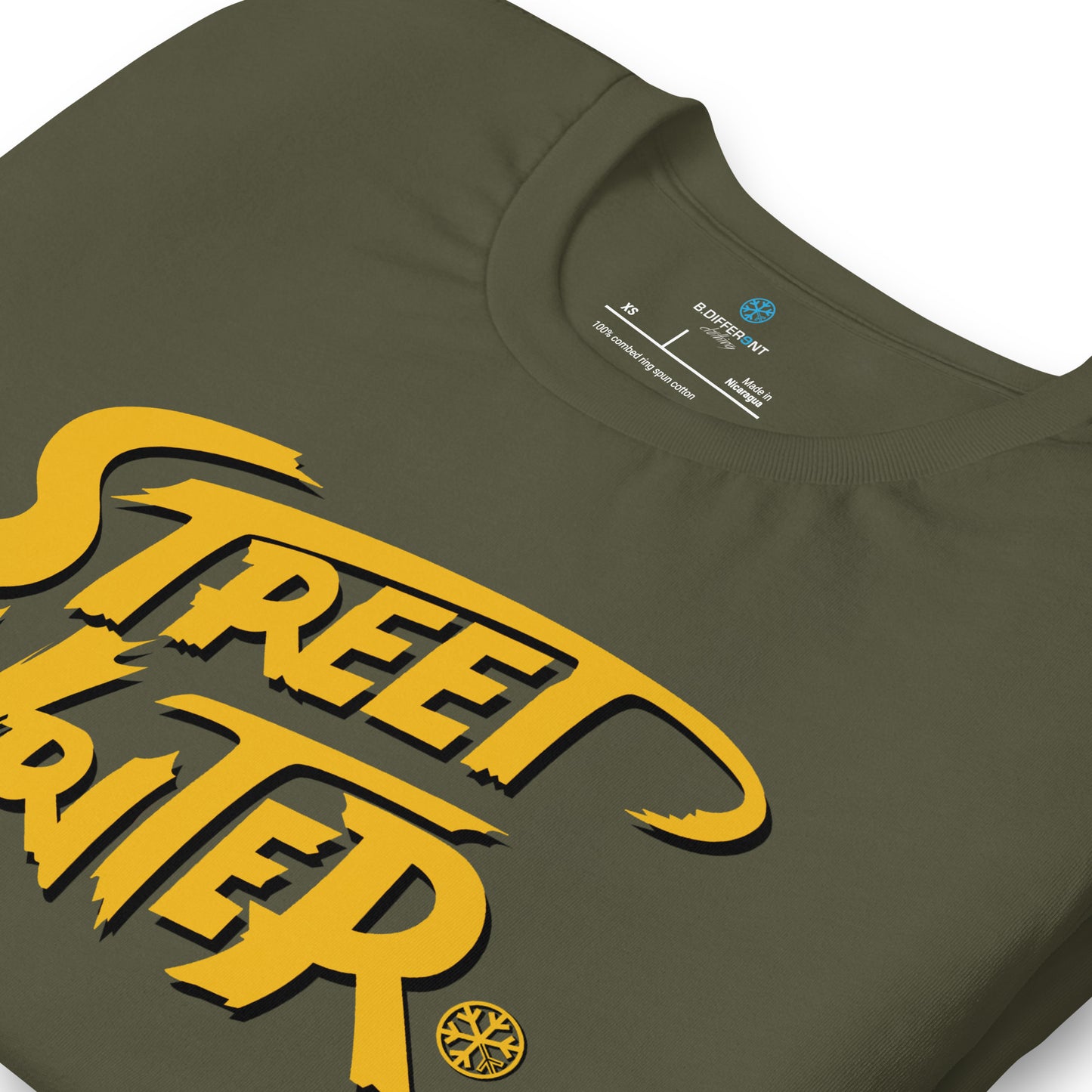 Green-Street Writer Graffiti Tee from B.Different Clothing, detail, graffiti-inspired streetwear t-shirt