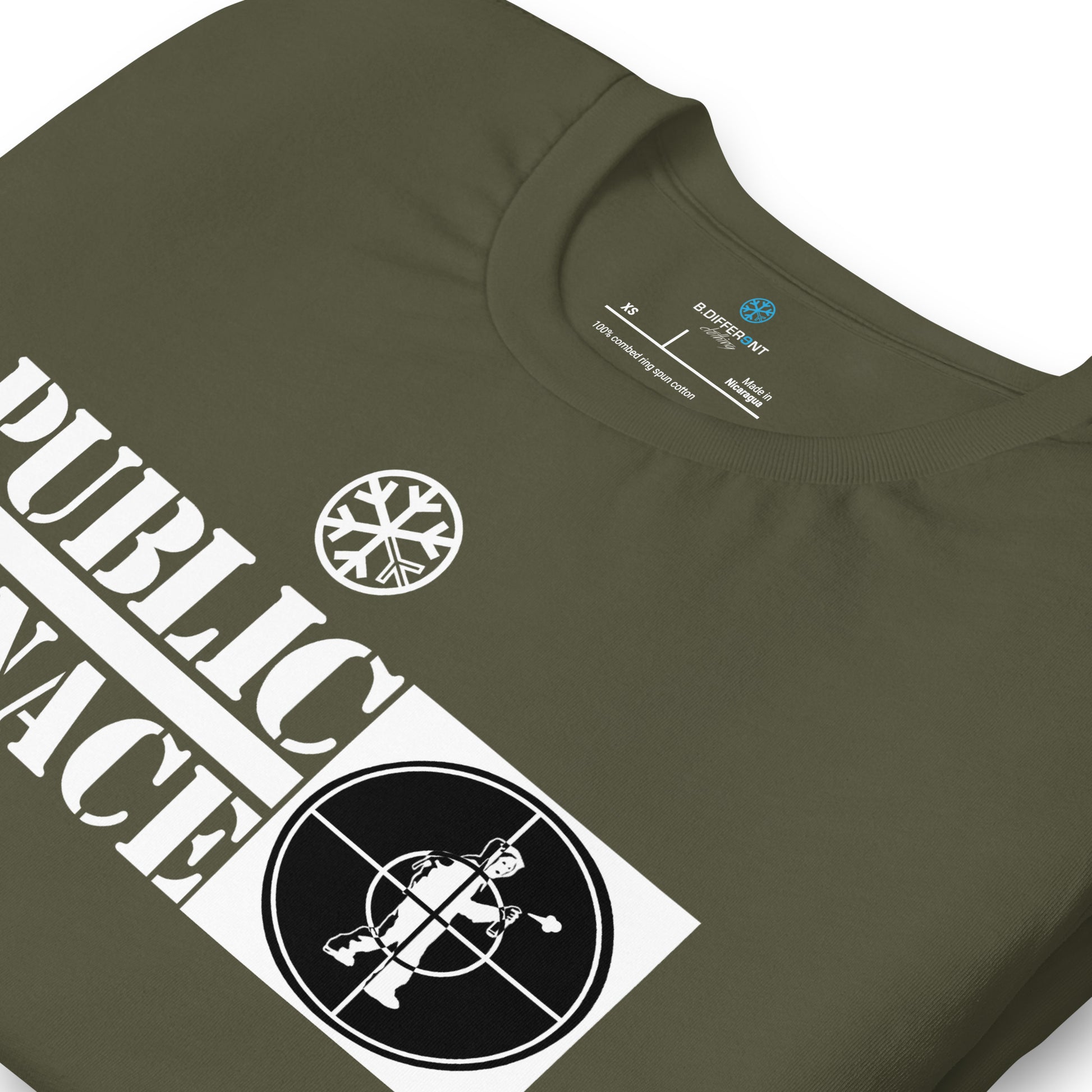 Green-Public Menace Graffiti Tee from B.Different Clothing, detail, graffiti-inspired streetwear t-shirt