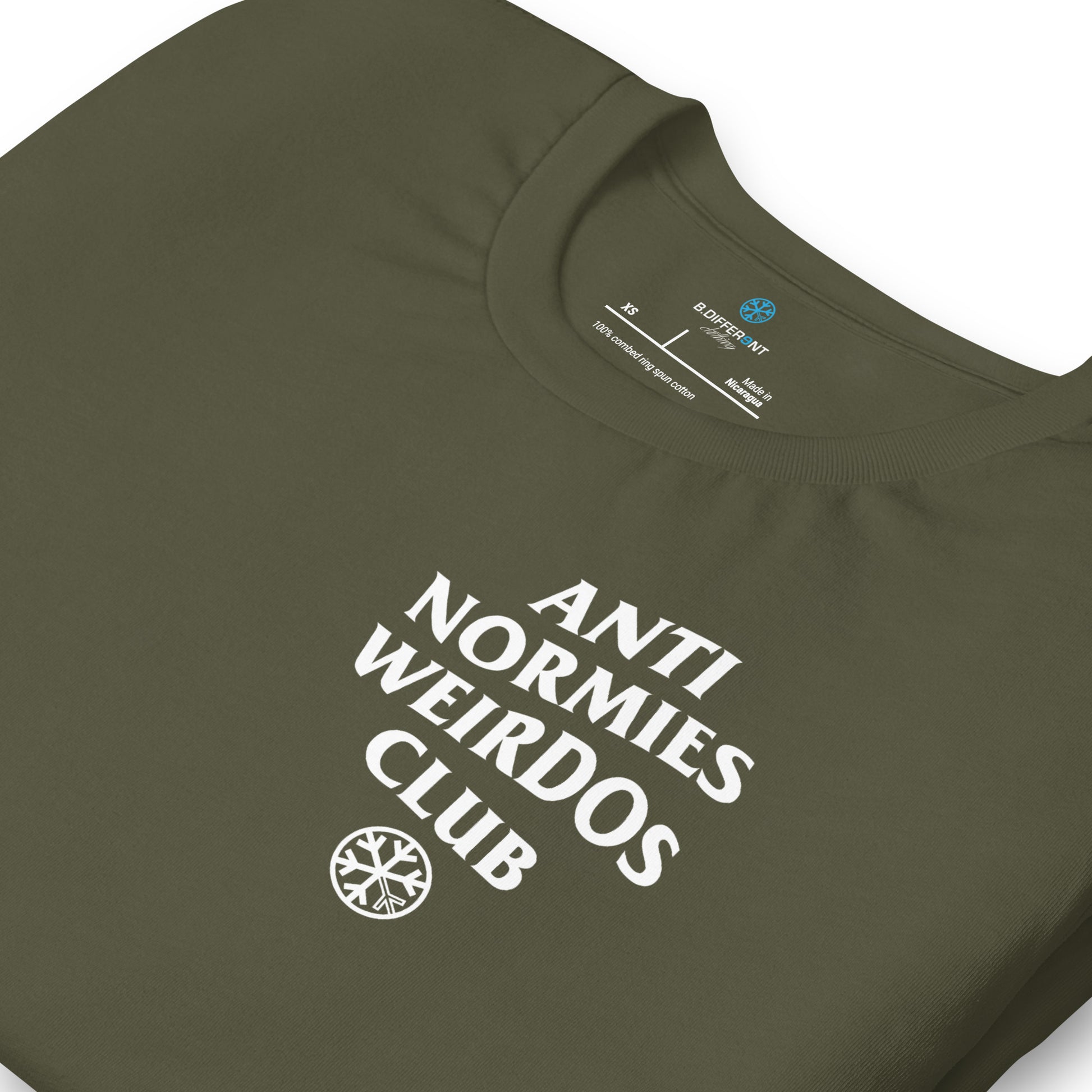 Green-Anti Normies Weirdos Club Tee from B.Different Clothing, detail, graffiti-inspired streetwear t-shirt