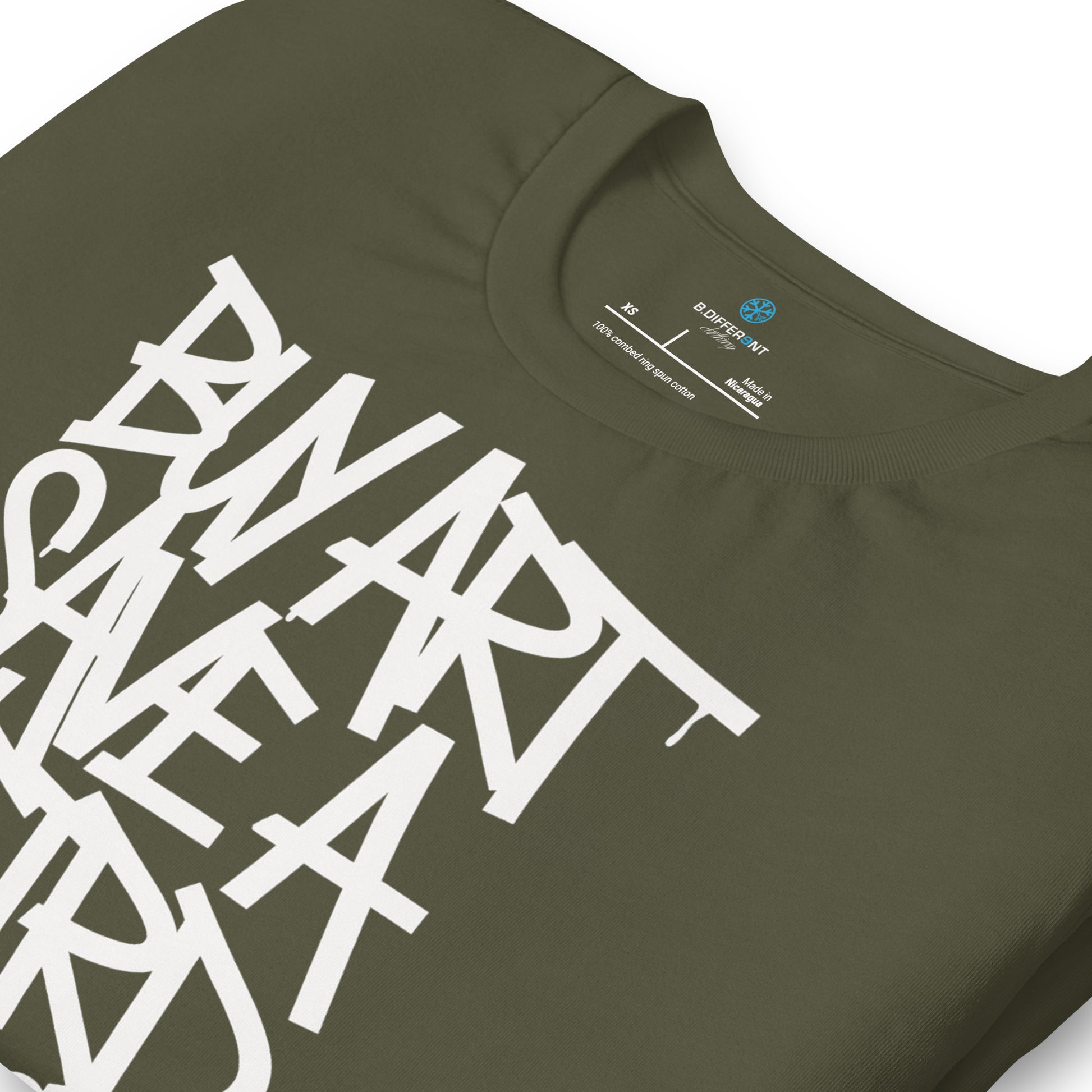 Green-Buy Art Save a Weird Person Graffiti Tee from B.Different Clothing, detail, graffiti-inspired streetwear t-shirt