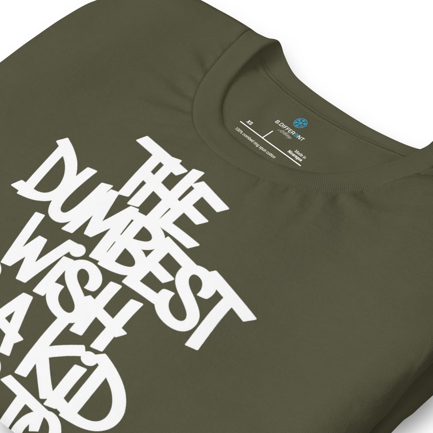 Green-The Dumbest Wish Graffiti Tag Tee from B.Different Clothing, detail, graffiti-inspired streetwear t-shirt