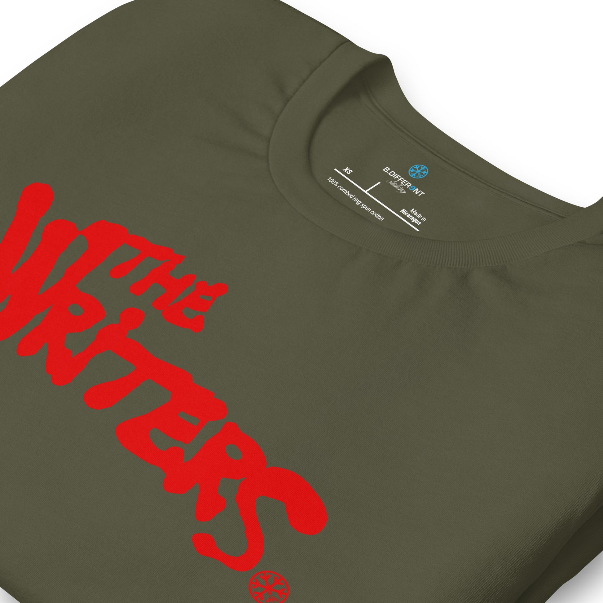 Green-The Writers Graffiti Lettering Tee from B.Different Clothing, detail, graffiti-inspired streetwear t-shirt