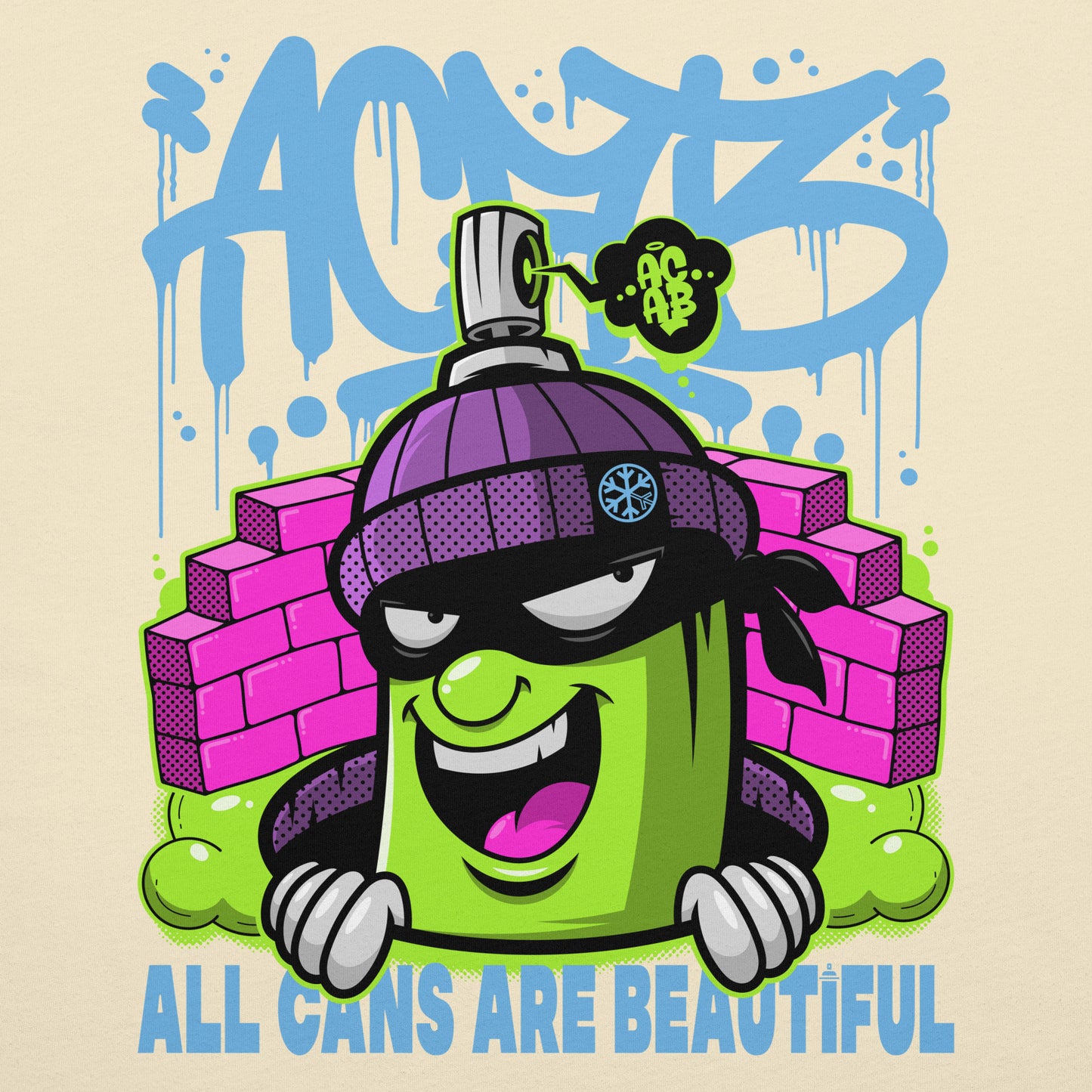 Beige-ACAB Graffiti Character Tee from B.Different Clothing, graphic, graffiti-inspired streetwear t-shirt