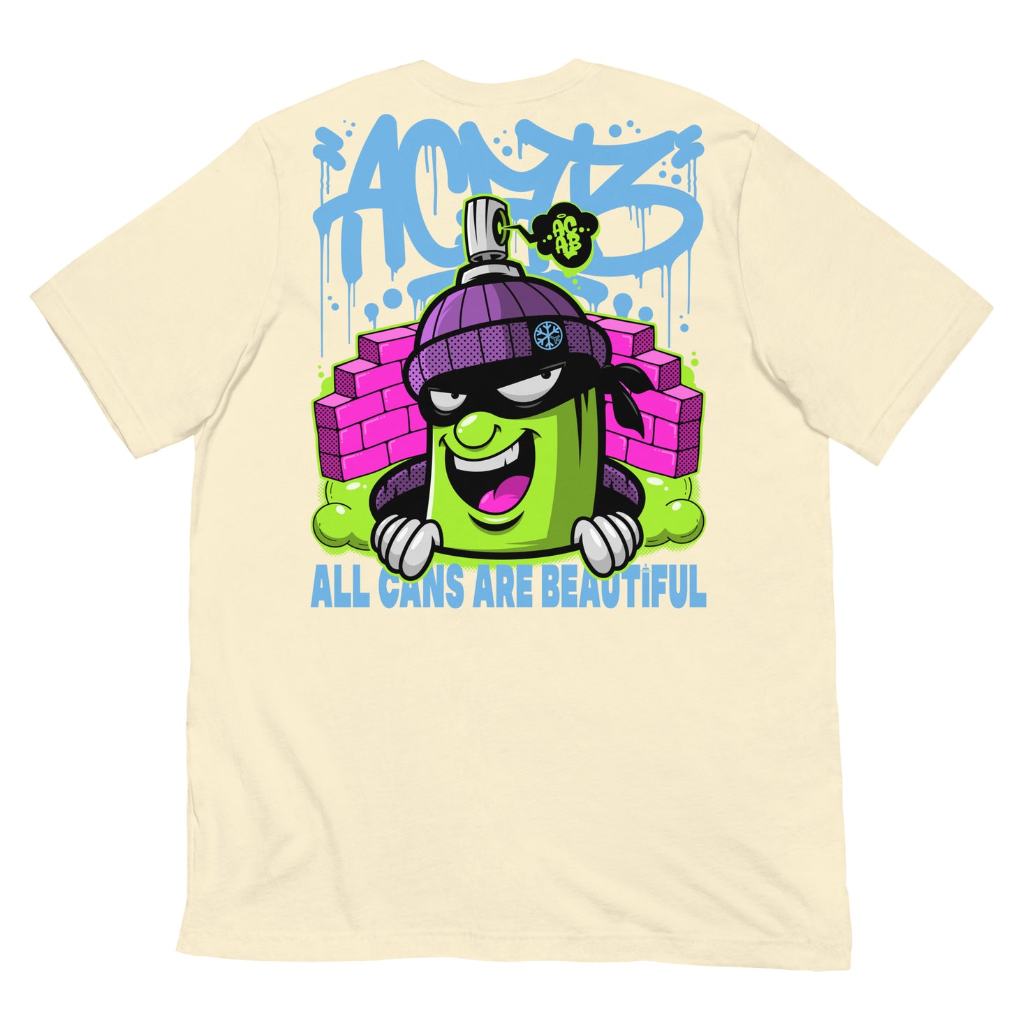 Beige-ACAB Graffiti Character Tee from B.Different Clothing, back view, graffiti-inspired streetwear t-shirt