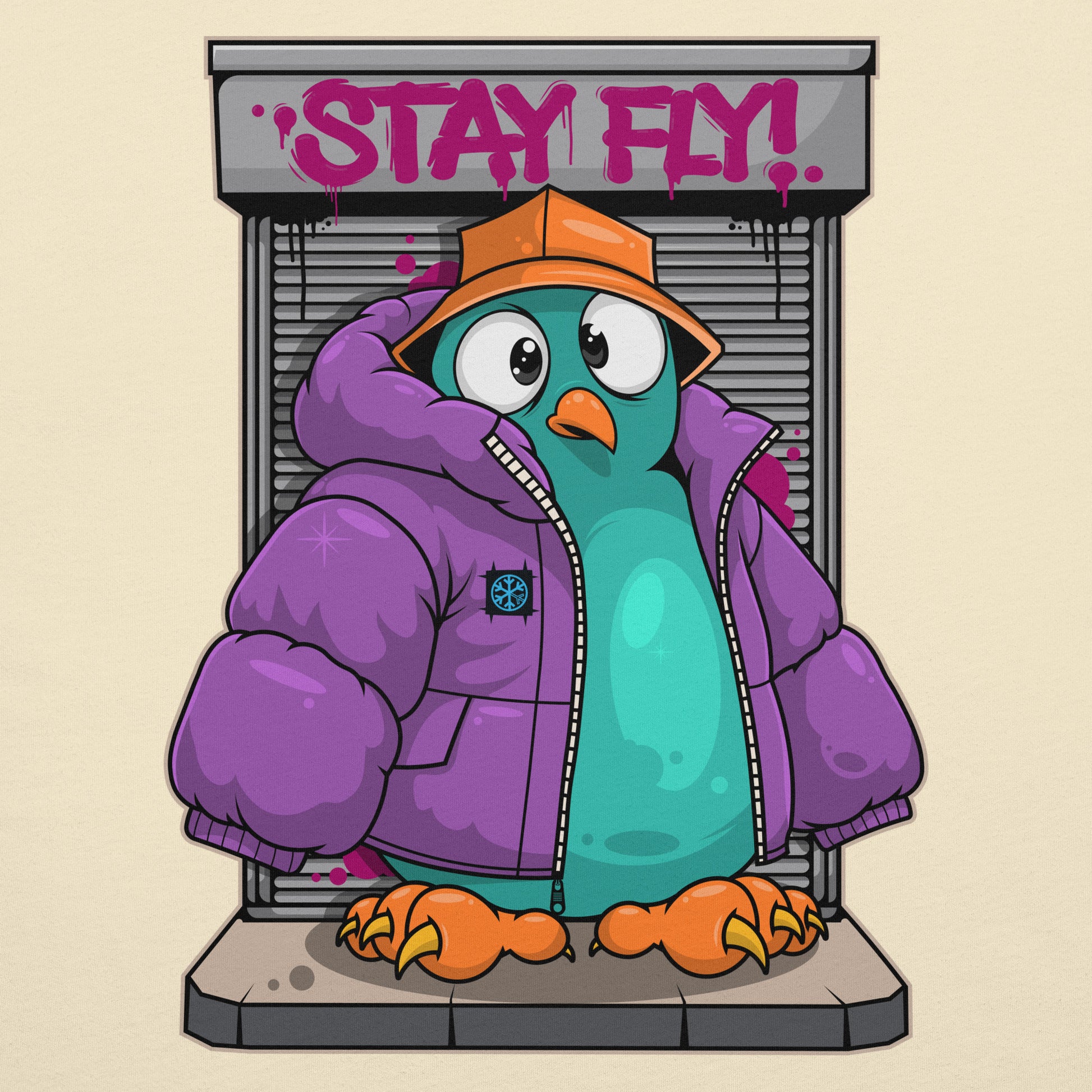 Beige-Stay Fly Graffiti Character Tee from B.Different Clothing, graphic, graffiti-inspired streetwear t-shirt