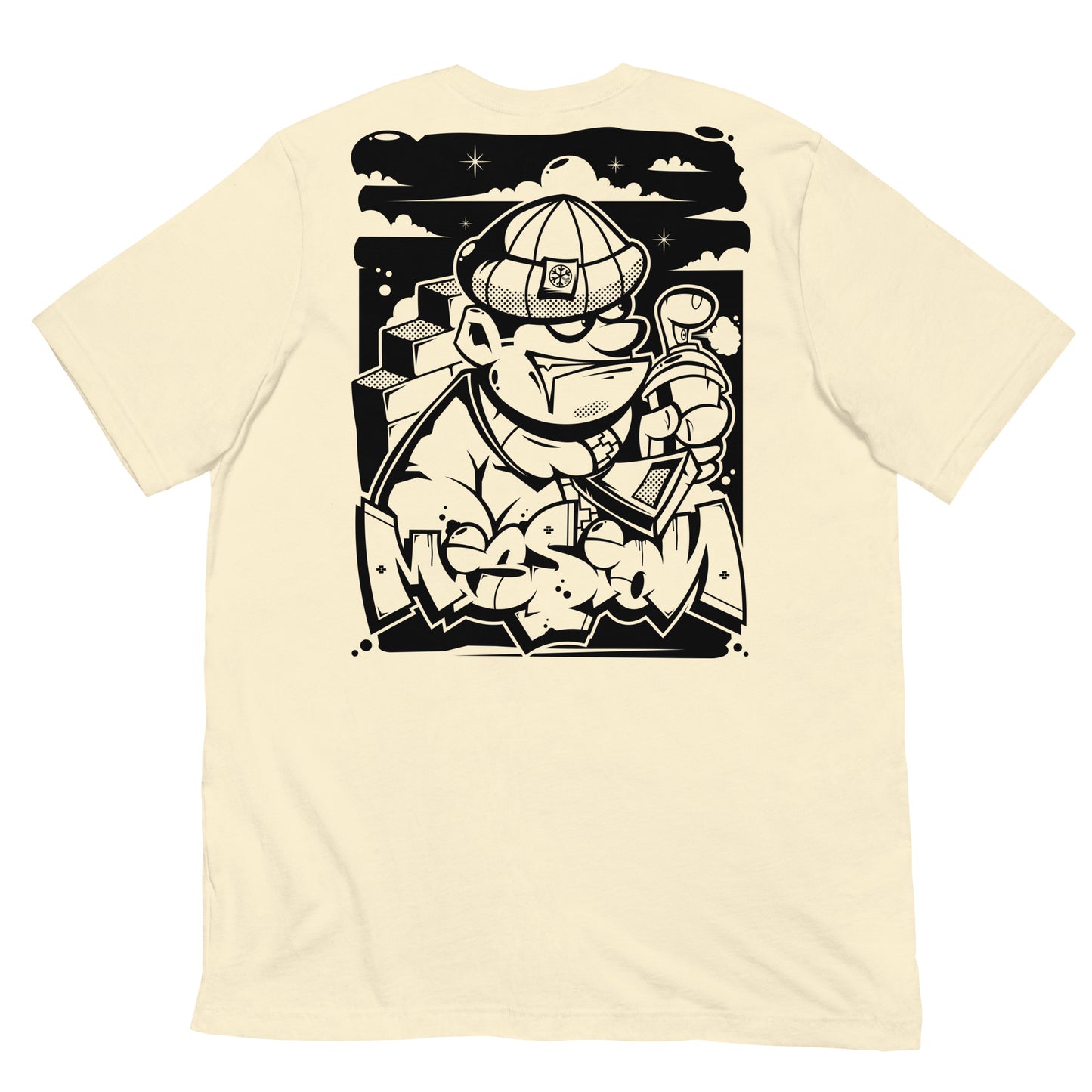 Beige-Mission Graffiti Character Tee from B.Different Clothing, back view, graffiti-inspired streetwear t-shirt