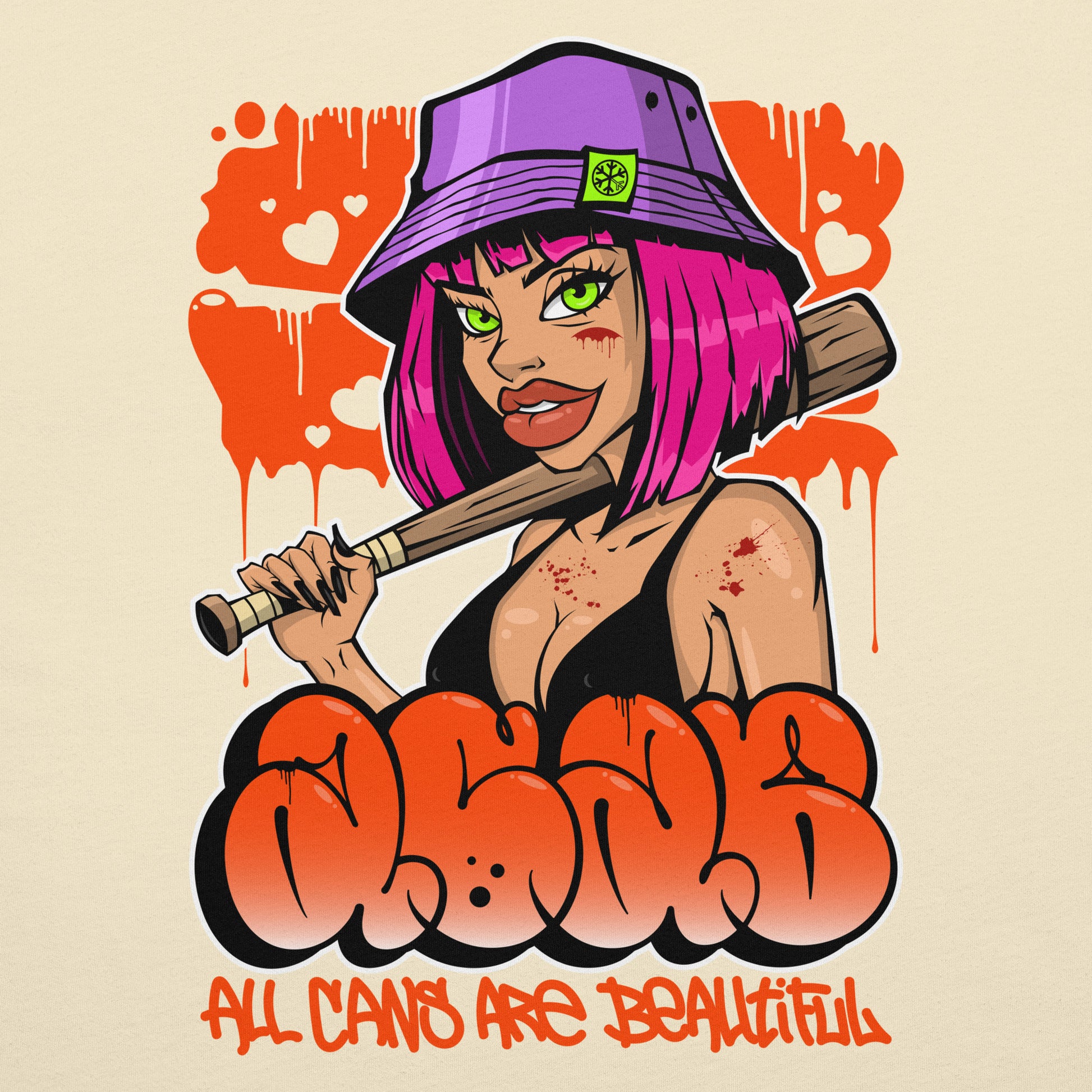 Beige-ACAB Girl Graffiti Tee from B.Different Clothing, graphic, graffiti-inspired streetwear