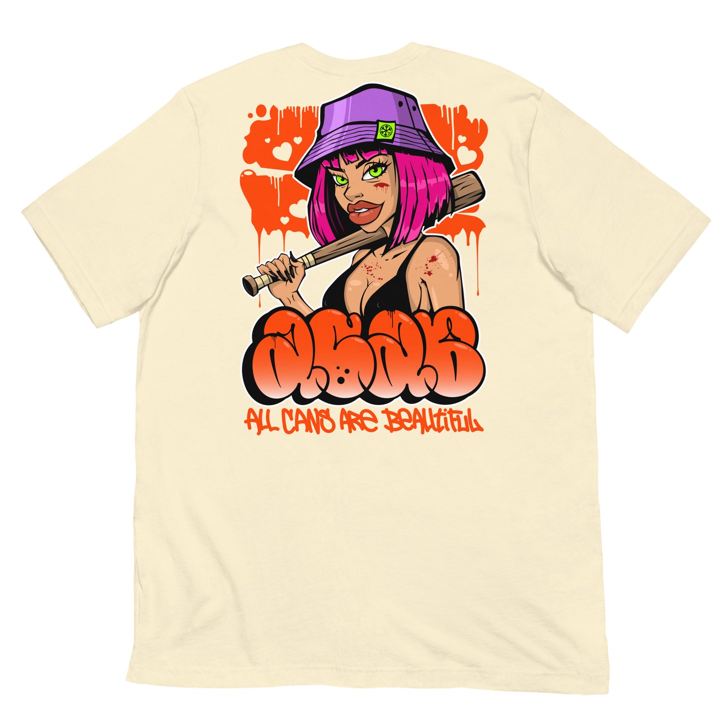 Beige-ACAB Girl Graffiti Tee from B.Different Clothing, back view, graffiti-inspired streetwear