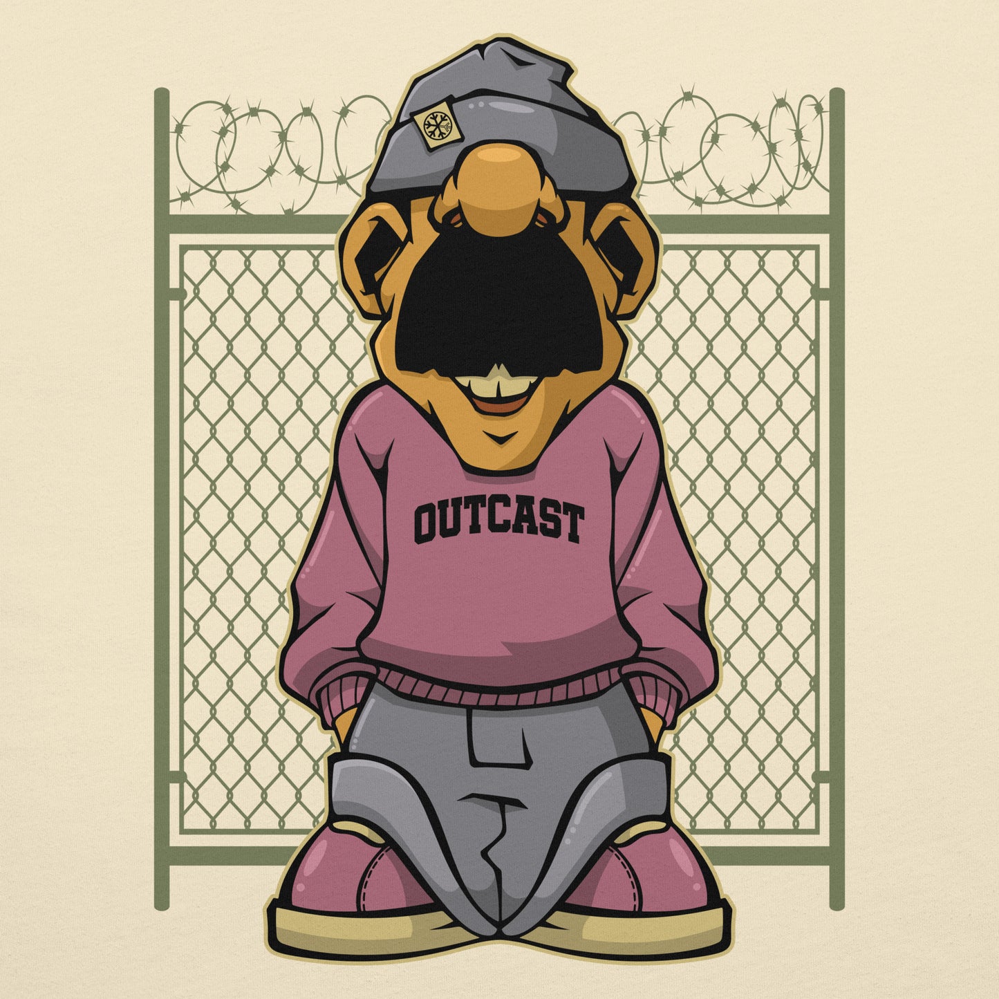 Beige-Outcast Graffiti Character Tee from B.Different Clothing, graphic, graffiti-inspired streetwear t-shirt