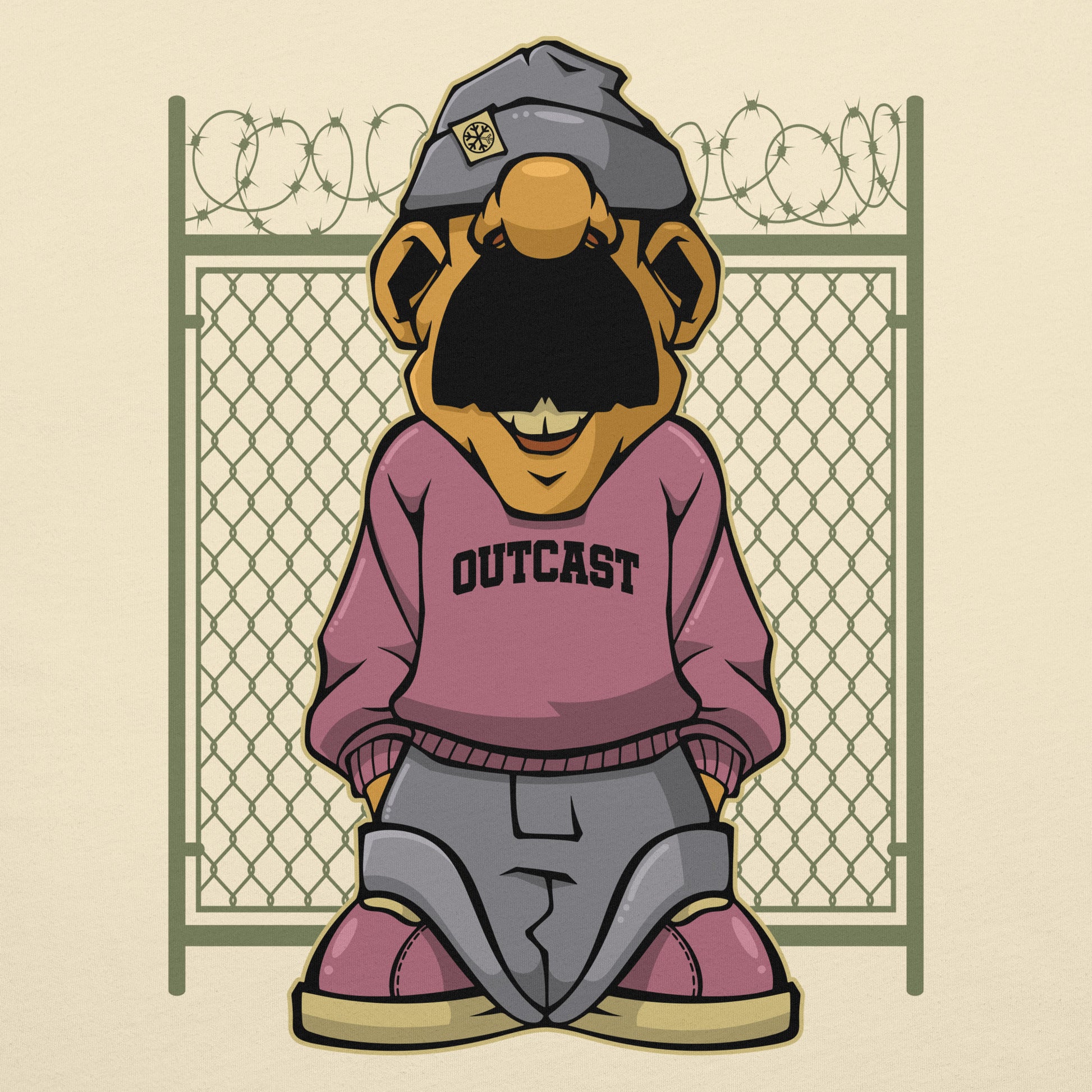 Beige-Outcast Graffiti Character Tee from B.Different Clothing, graphic, graffiti-inspired streetwear t-shirt