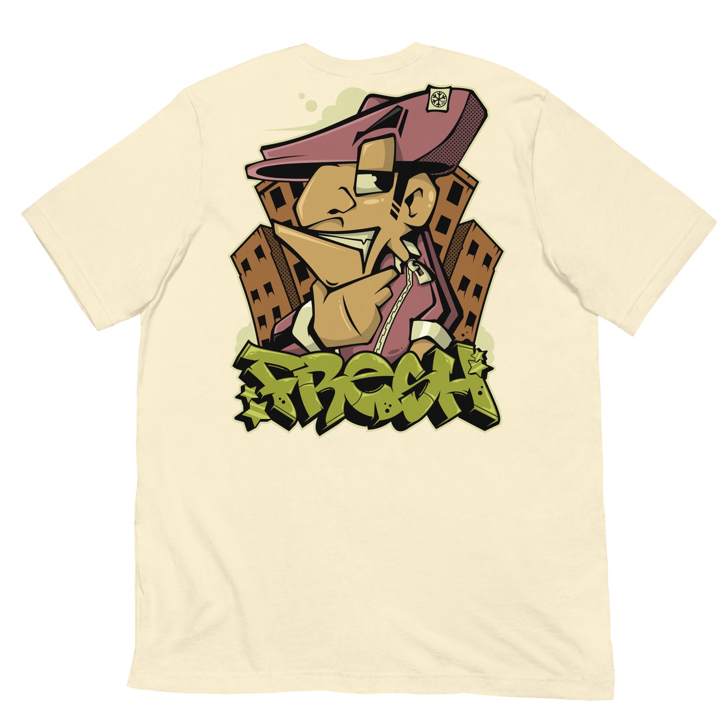 Beige-Fresh Graffiti Character Tee from B.Different Clothing, back view, graffiti-inspired streetwear t-shirt