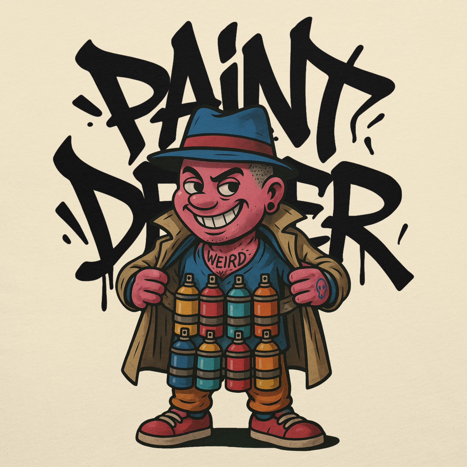 Beige-Paint Dealer Graffiti Character Tee from B.Different Clothing, graphic, graffiti-inspired streetwear t-shirt