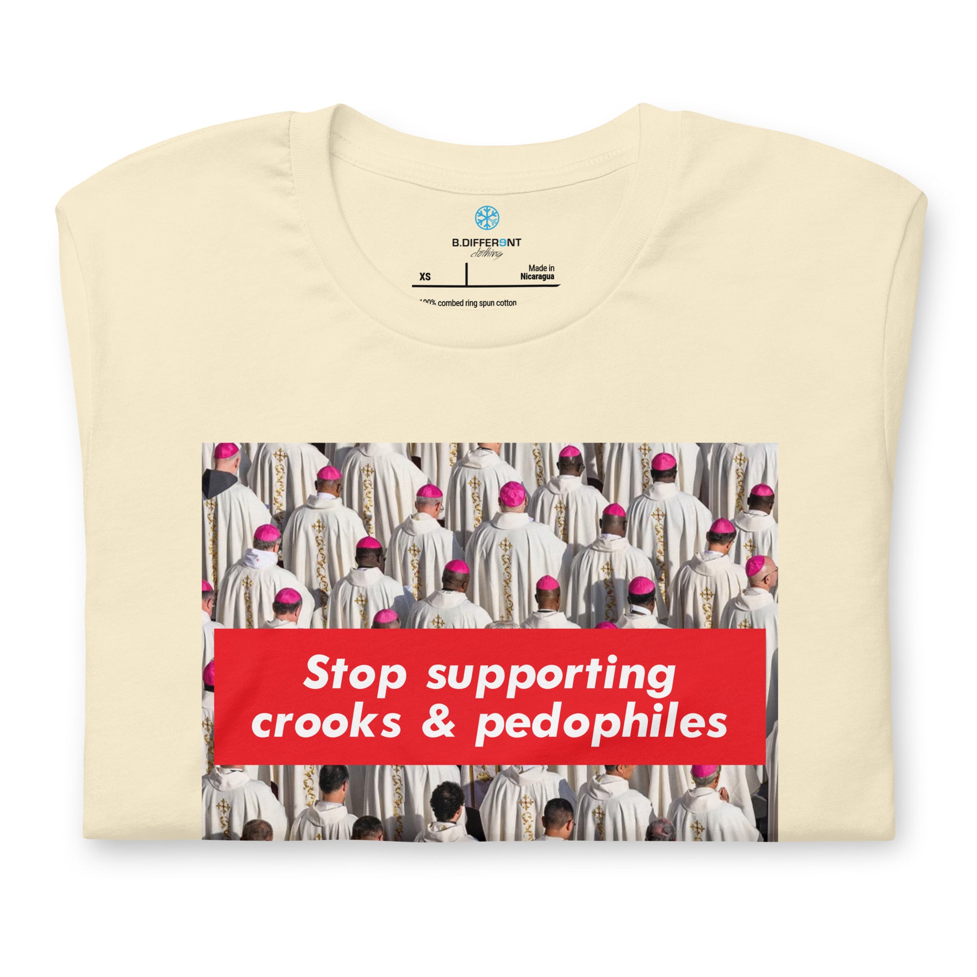 Red-Vatican Crooks Tee from B.Different Clothing, folded, graffiti-inspired streetwear t-shirt