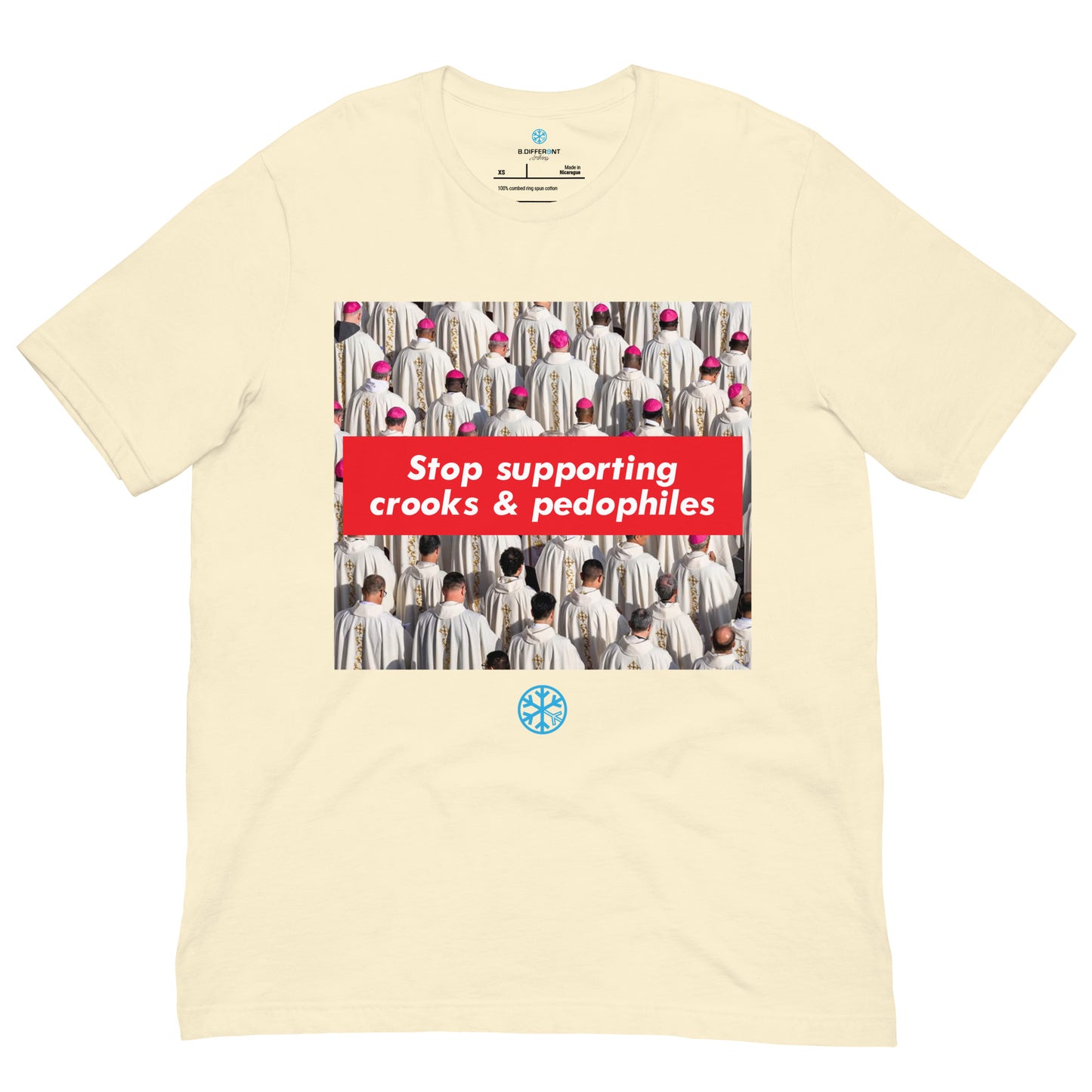 Beige-Vatican Crooks Tee from B.Different Clothing, front view, graffiti-inspired streetwear t-shirt