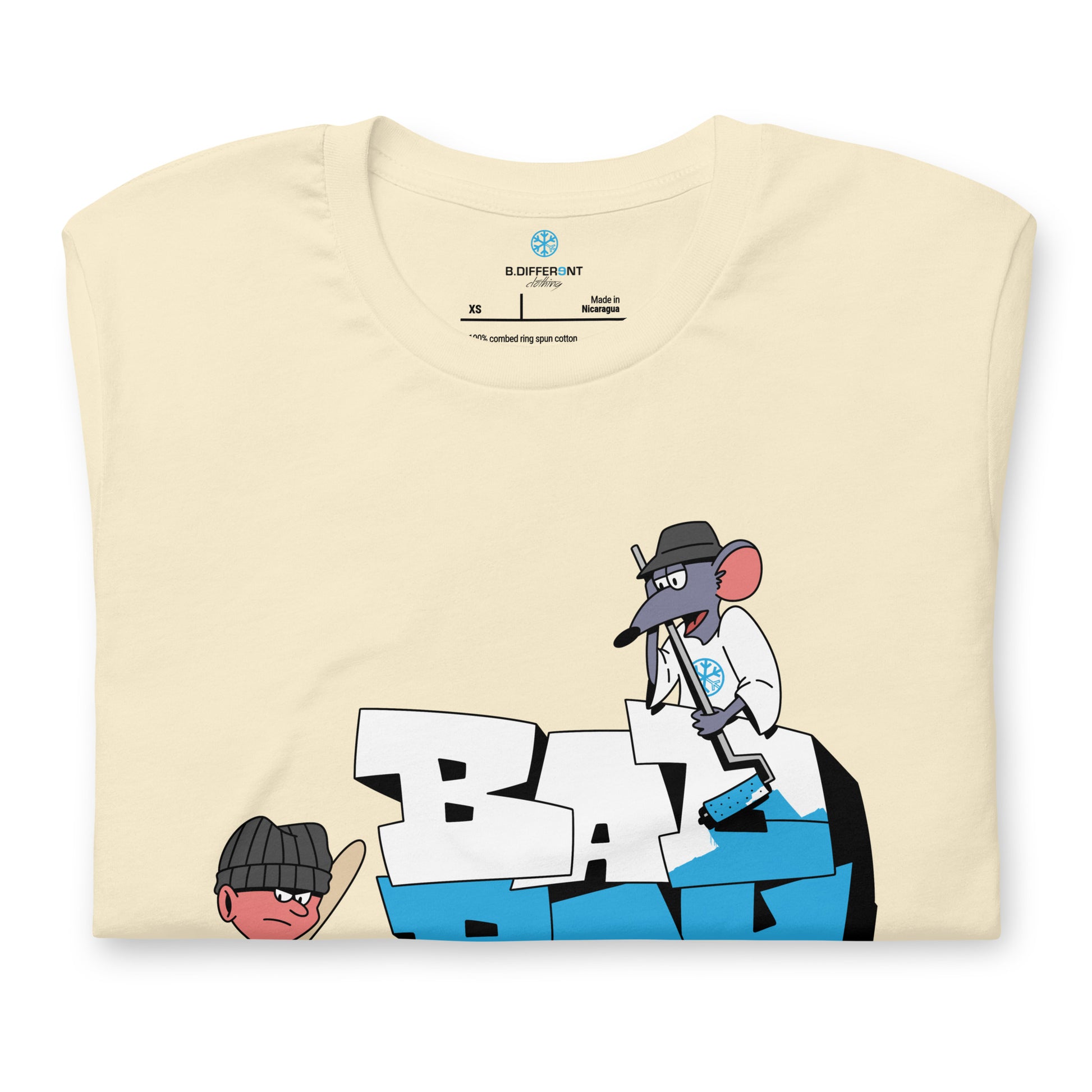 Beige-Bad Boy Graffiti Tee from B.Different Clothing, folded, graffiti-inspired streetwear t-shirt