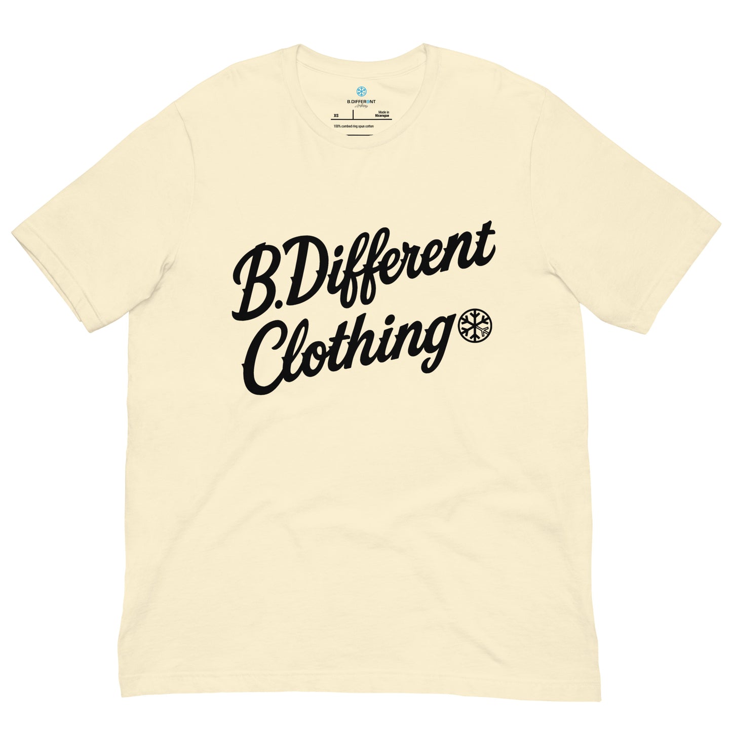 Beige-The League Tee from B.Different Clothing, front view, graffiti-inspired streetwear t-shirt