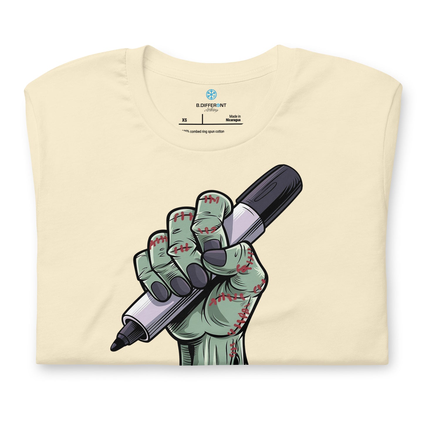 Beige-Thing Graffiti Tee from B.Different Clothing, folded, graffiti-inspired streetwear t-shirt