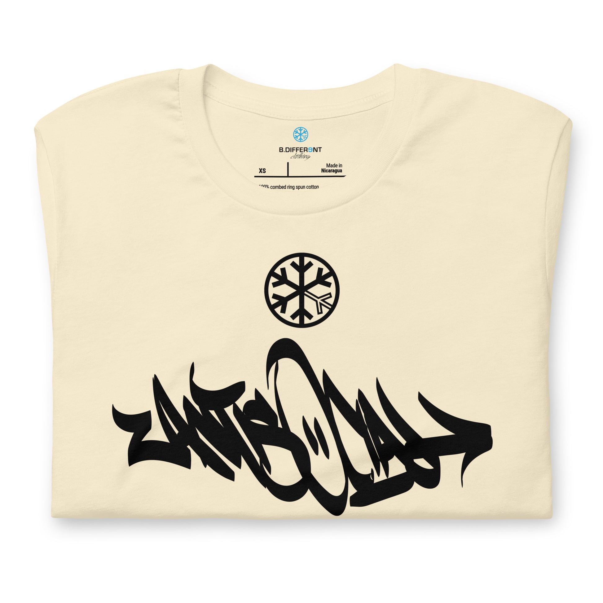 Beige-Antisocial Graffiti Tag Tee from B.Different Clothing, folded, graffiti-inspired streetwear t-shirt