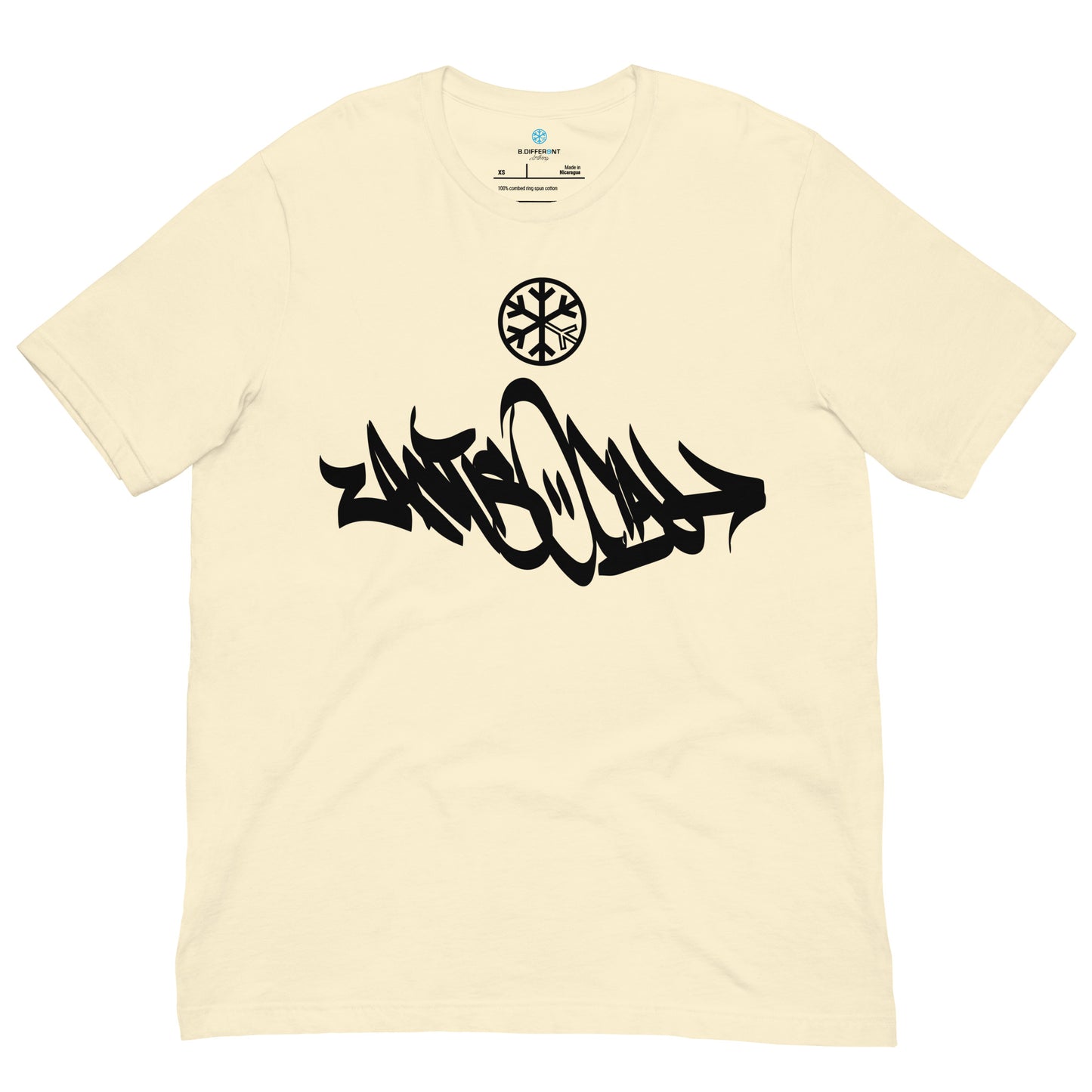 Beige-Antisocial Graffiti Tag Tee from B.Different Clothing, front view, graffiti-inspired streetwear t-shirt