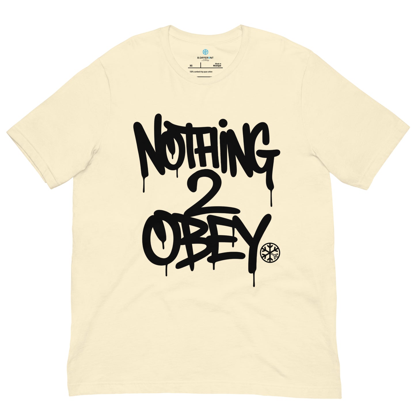 Beige-Nothing 2 Obey Graffiti Tee from B.Different Clothing, front view, graffiti-inspired streetwear t-shirt
