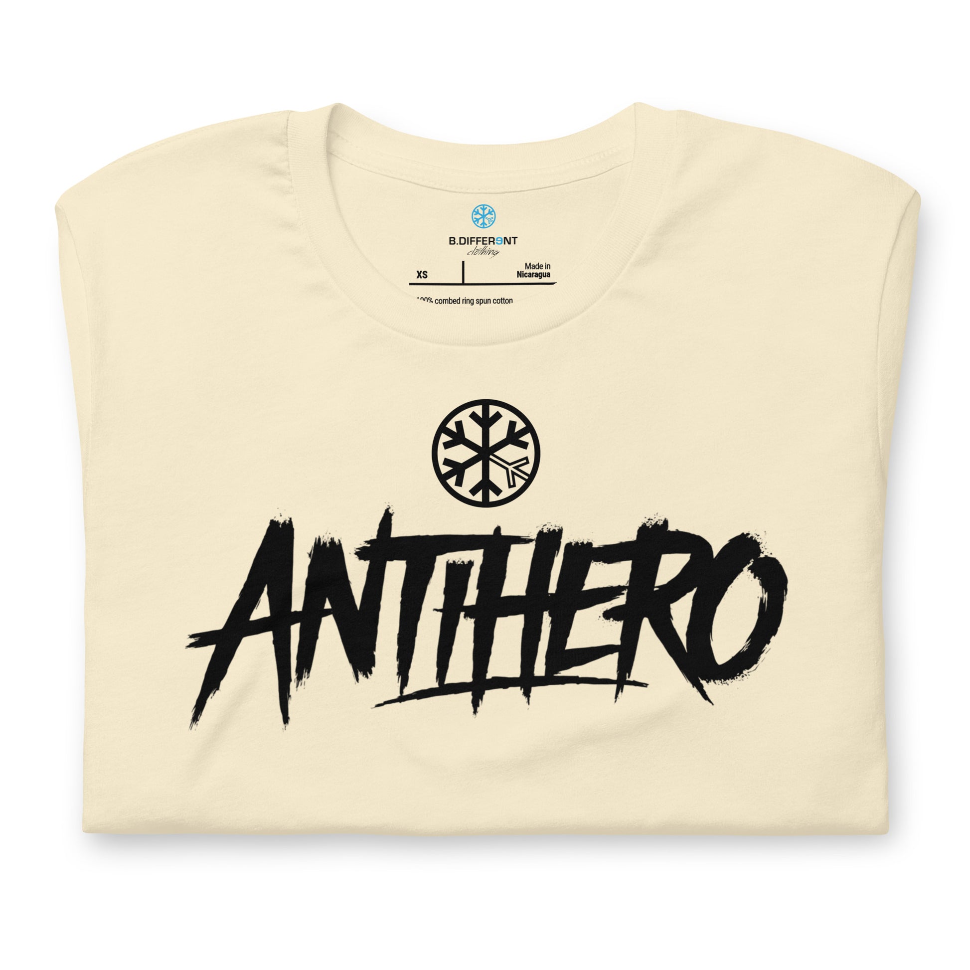 Beige-Antihero Graffiti Tag Tee from B.Different Clothing, folded, graffiti-inspired streetwear t-shirt